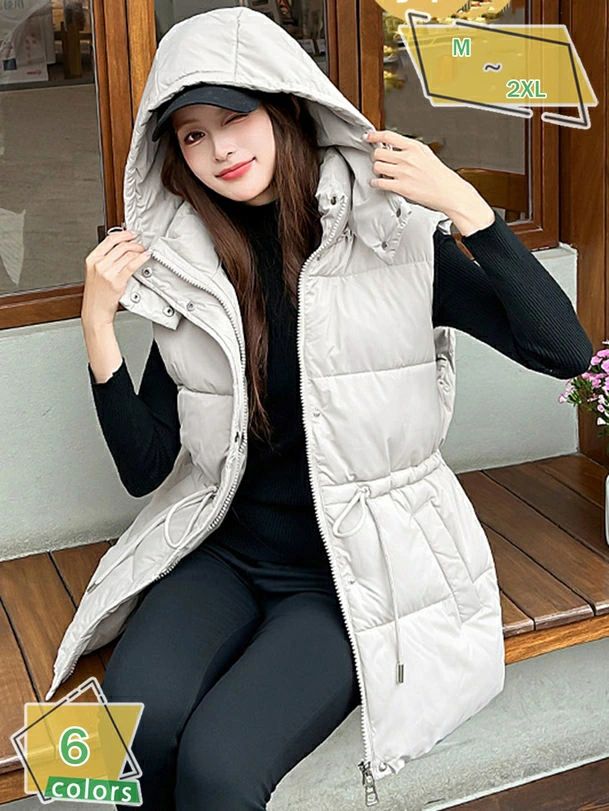 細身 フード付き 中綿 ダウンコート ダウンベスト アウター 上着 ミセスファッション 秋服 レディース フード中綿ベスト 冬