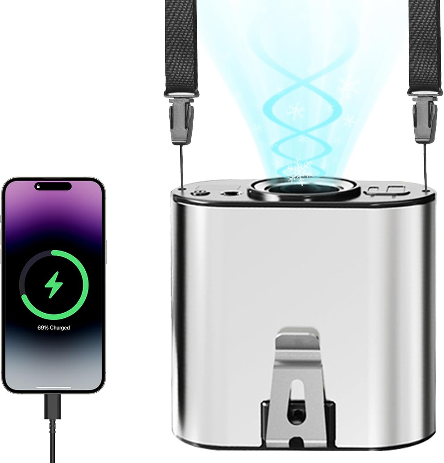 腰掛け扇風機 携帯 ベルトファン 10000Mah 大容量 ウエストファン 多機能 腰掛け/首掛け/卓上/手持ち/LED緊急灯 6~36小?工作 強力 5段階風量 1段静音 服の中に入れる扇風機 冷風 軽量 屋外作業 熱中症対策 (アルミニウム合金)