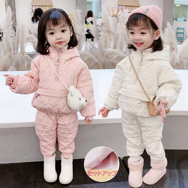 コート パンツ 2点セット 上下セット 女の子 冬服 セットアップ 子供服 綿入り フード付き 防寒 暖かい 韓国風 ファッション 可愛い 柔らかい ガールズウェア 通園 通学 おしゃれ カジュアル 秋 冬 保温 軽量 動きやすい トレンド キッズ アウター