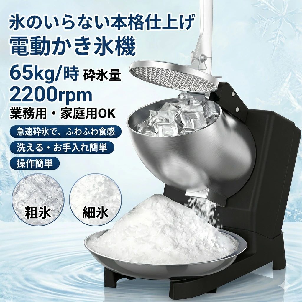 【氷のいらない本格仕上げ】電動かき氷機 かきごおり機 電気砕氷機 業務用 65kg/時 2200rpm 操作簡単 洗える 家庭用 商業用 キッチンカー カフェ 飲食店 ポイント消化 プレゼント ギフト 人気 おすすめ 新生活 母の日 父の日 誕生日|ルナリアショップ