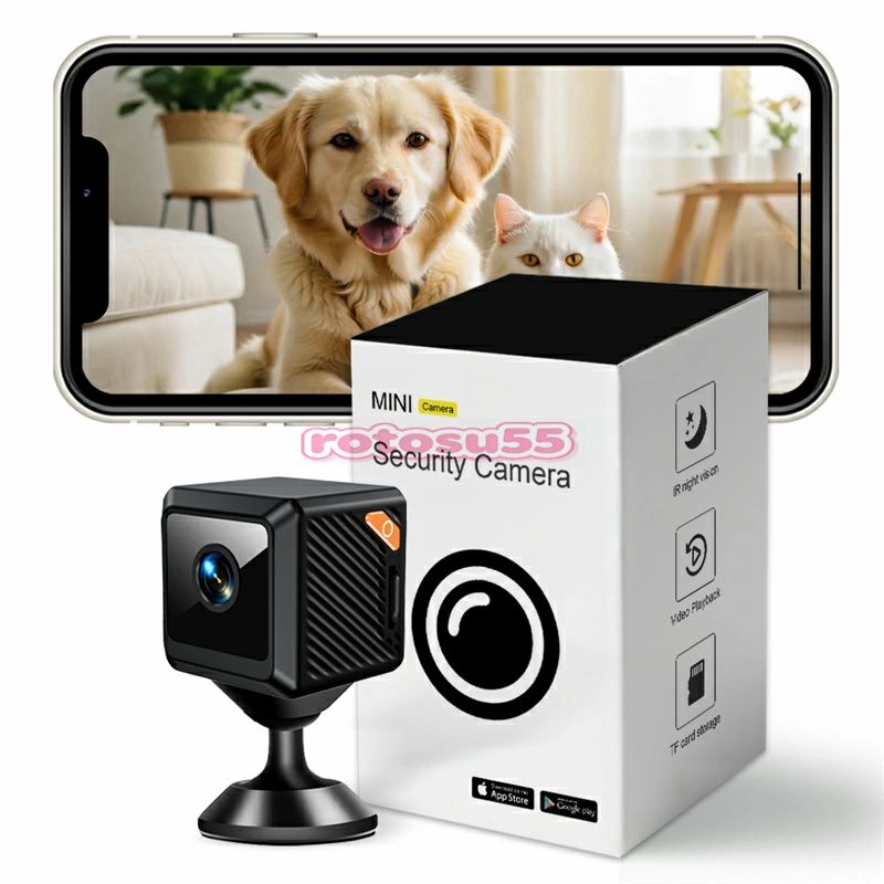 SALE！W02 ミニ防犯カメラ 1080P フル HD 140&deg; 超広角 WiFi 遠隔監視 内蔵 600mAh バッテリー 赤外線暗視 動体検知 Bluetooth 簡単接続 TF カード 256GB 対応 クラウド録画 マグネットスタンド付 ペットカメラ ベビーモニター 室内見守り 小型無線監視カメラ 車載・店舗防犯｜ルナリアショップ