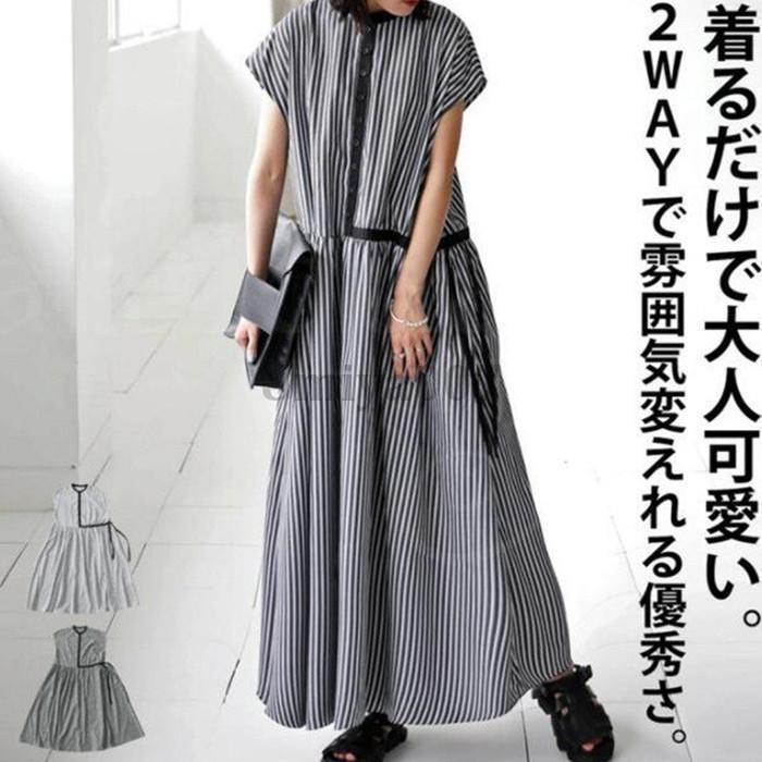 シャツワンピース ワンピース レディース ロングワンピース 春夏 春 超ロング ロング丈 マキシ丈 カジュアル 通勤 40代 体型カバー ストライプ柄 ゆったり
