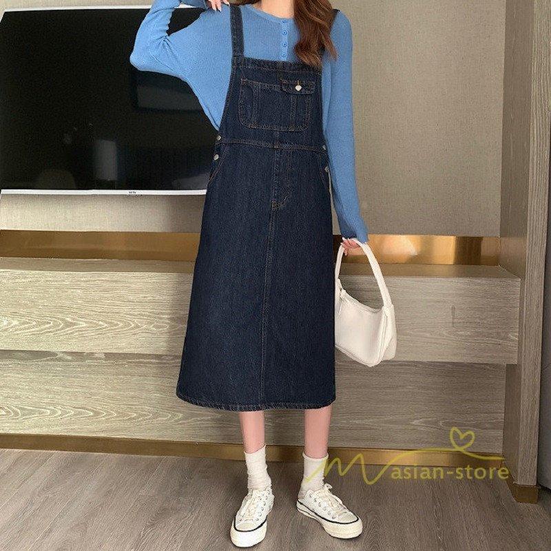 レディース デニムサロペットスカート 春夏 デニムワンピース レディス ボトムス ジャンバースカート サロペット 無地 ストレート 着痩せ カジュアル
