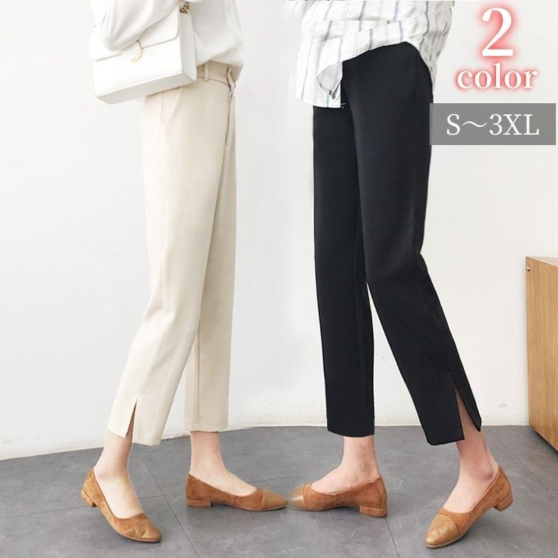クロップドパンツ サブリナパンツ レディース 女性用 ボトムス 半端丈 九分丈 センタープレス ストレート 大きいサイズ ポケット付き サイドスリット