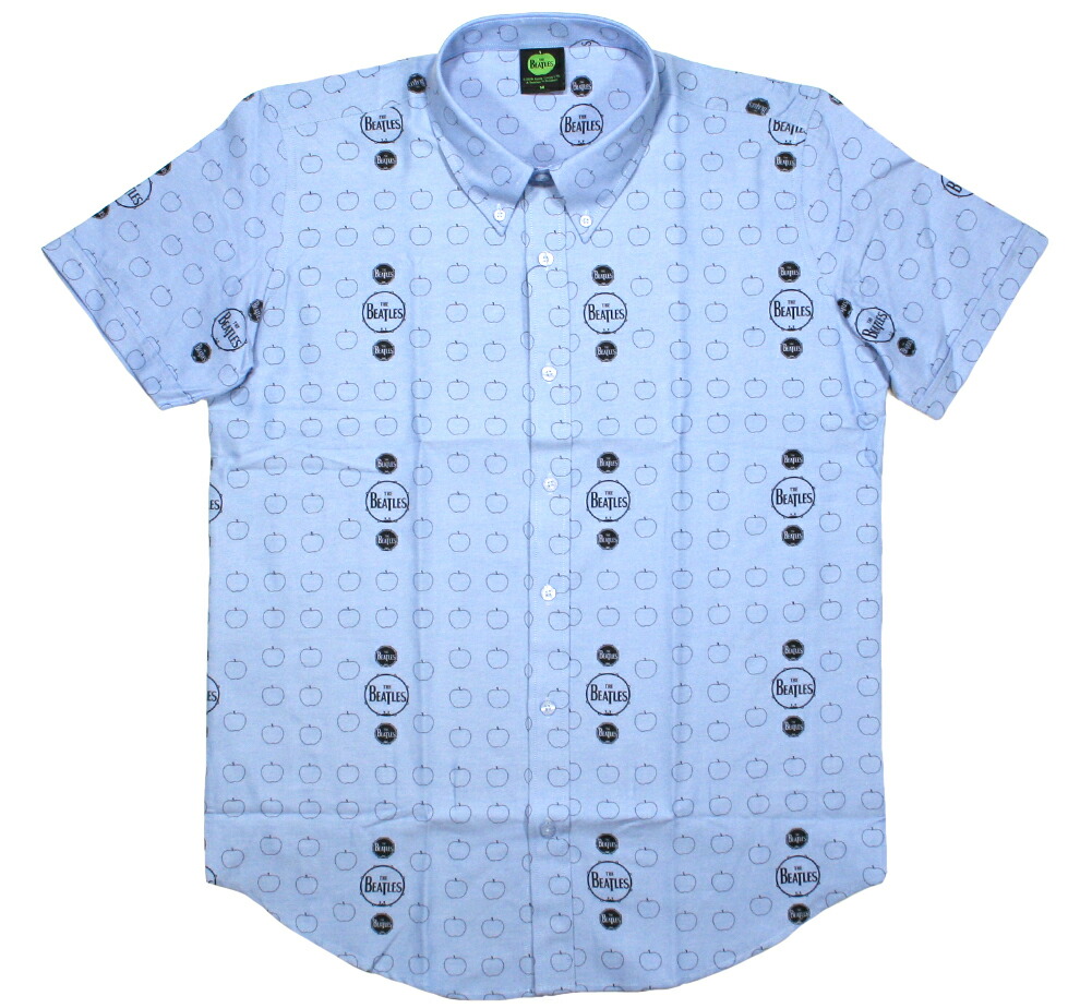 The Beatles / Drum and Apples Button Down Short Sleeve Shirt (Oxford Blue) -ビートルズ 名取り草落ち込む ティーシャツ