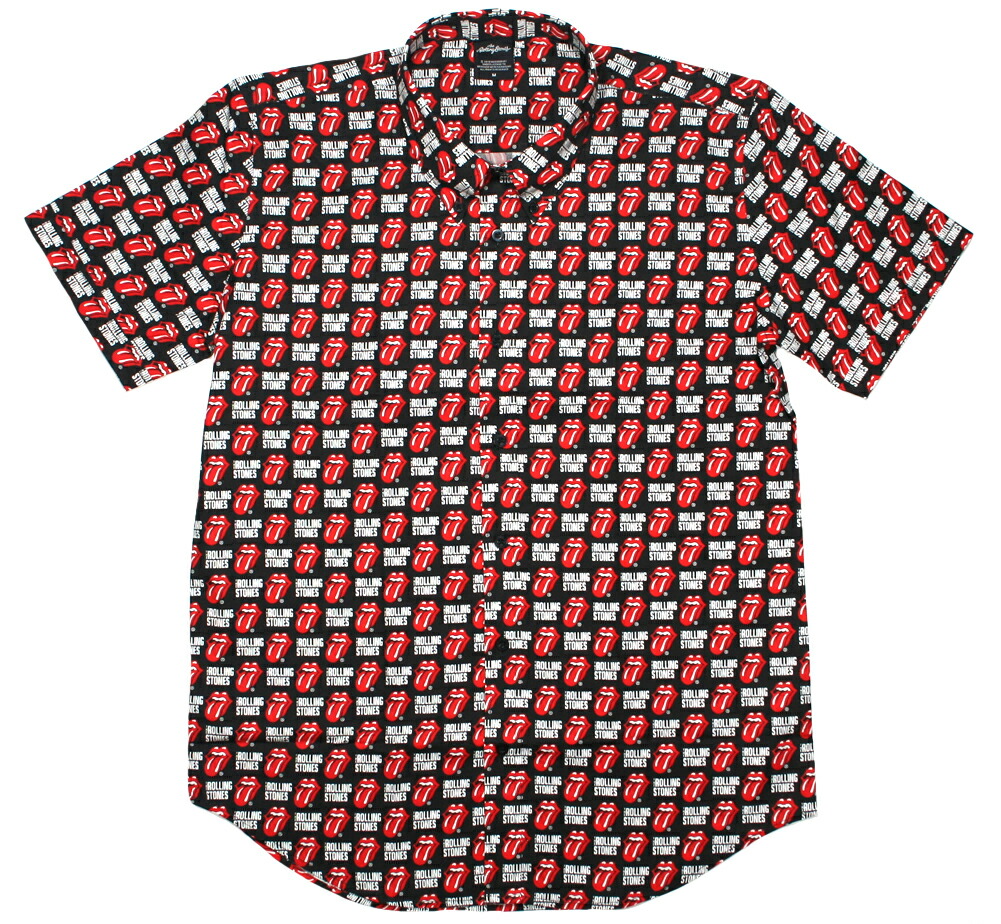 The Rolling Stones / Tongue and Text Button Down Short Sleeve Shirt (Black) - ザ・ローリング・ストーンズ / 名取り草落ち込む ティーシャツ