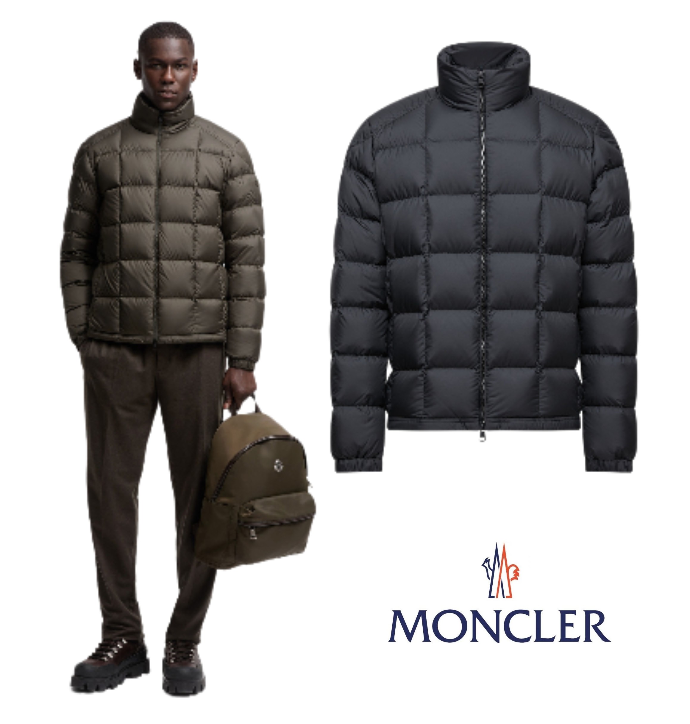 メンズ ダウンジャケット MONCLER モンクレール Eglise Square-Quilted Hooded Short Down Jacket