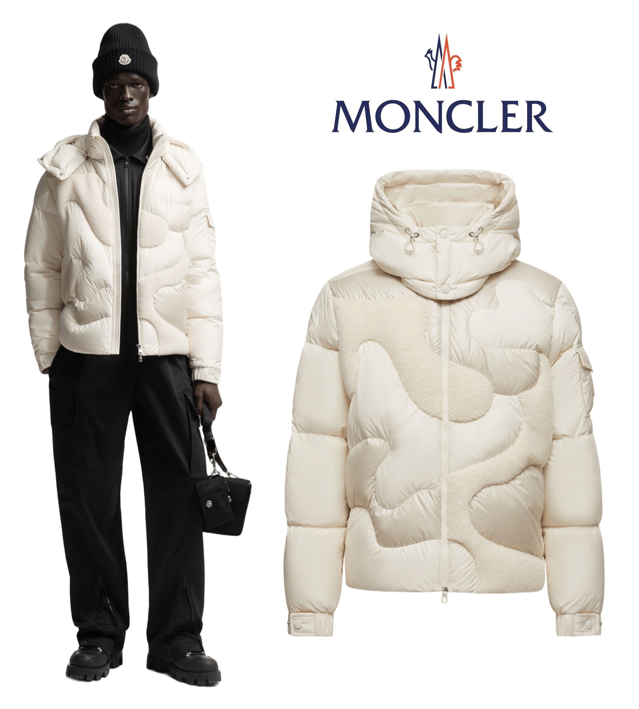 メンズ ダウンジャケット MONCLER モンクレール Candes Hooded Teddy Intarsia Short Down Jacket