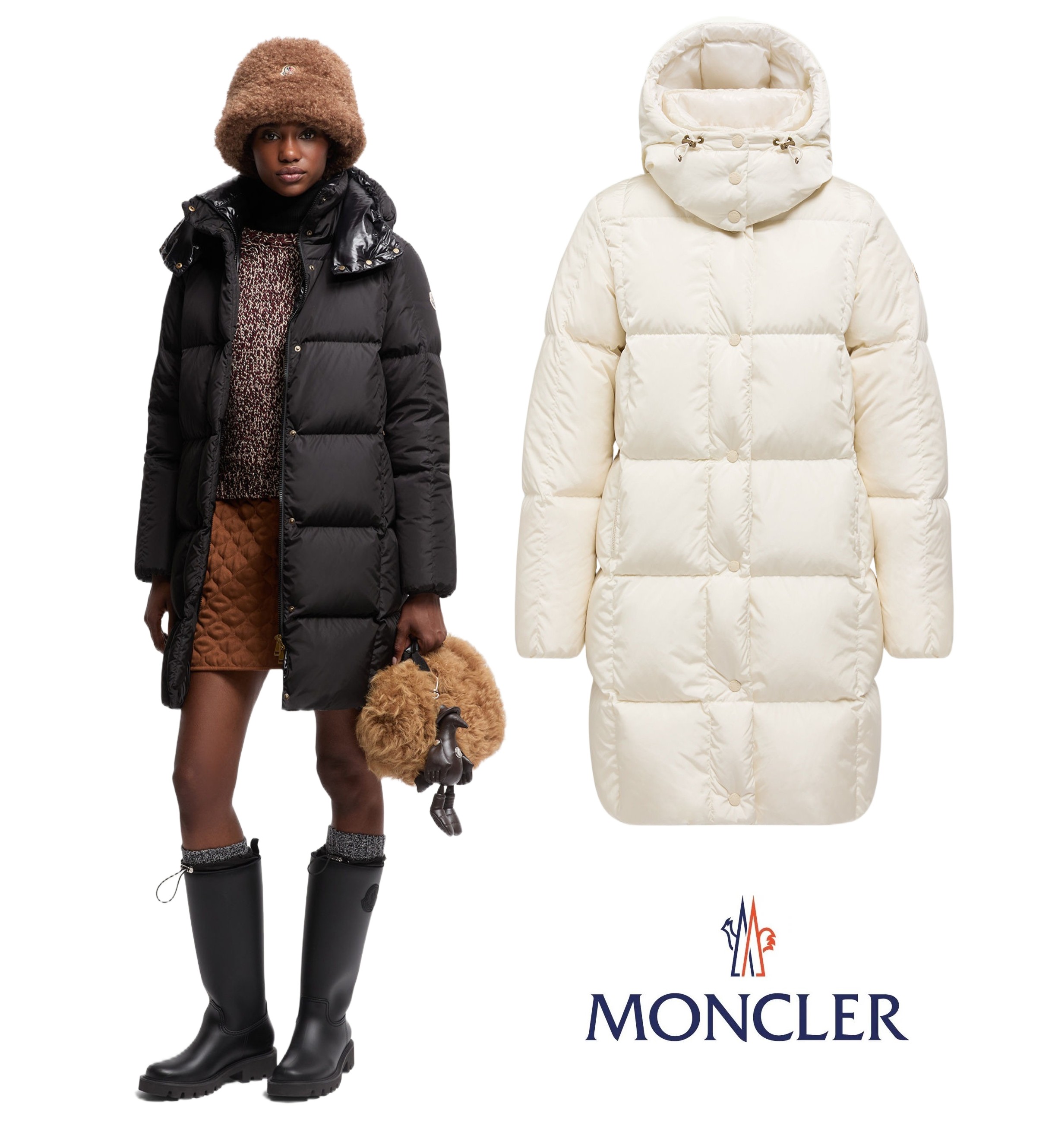 レディース ダウンジャケット MONCLER モンクレール Litte Square-Quilted Hooded Long Down Jacket