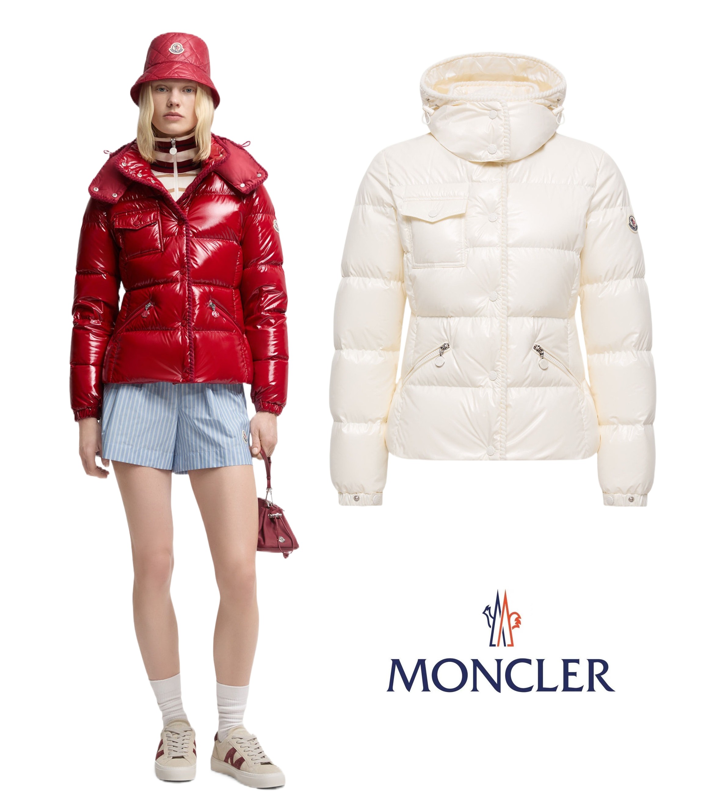 レディース ダウンジャケット MONCLER モンクレール Glareins Braided Trim Hooded Short Down Jacket