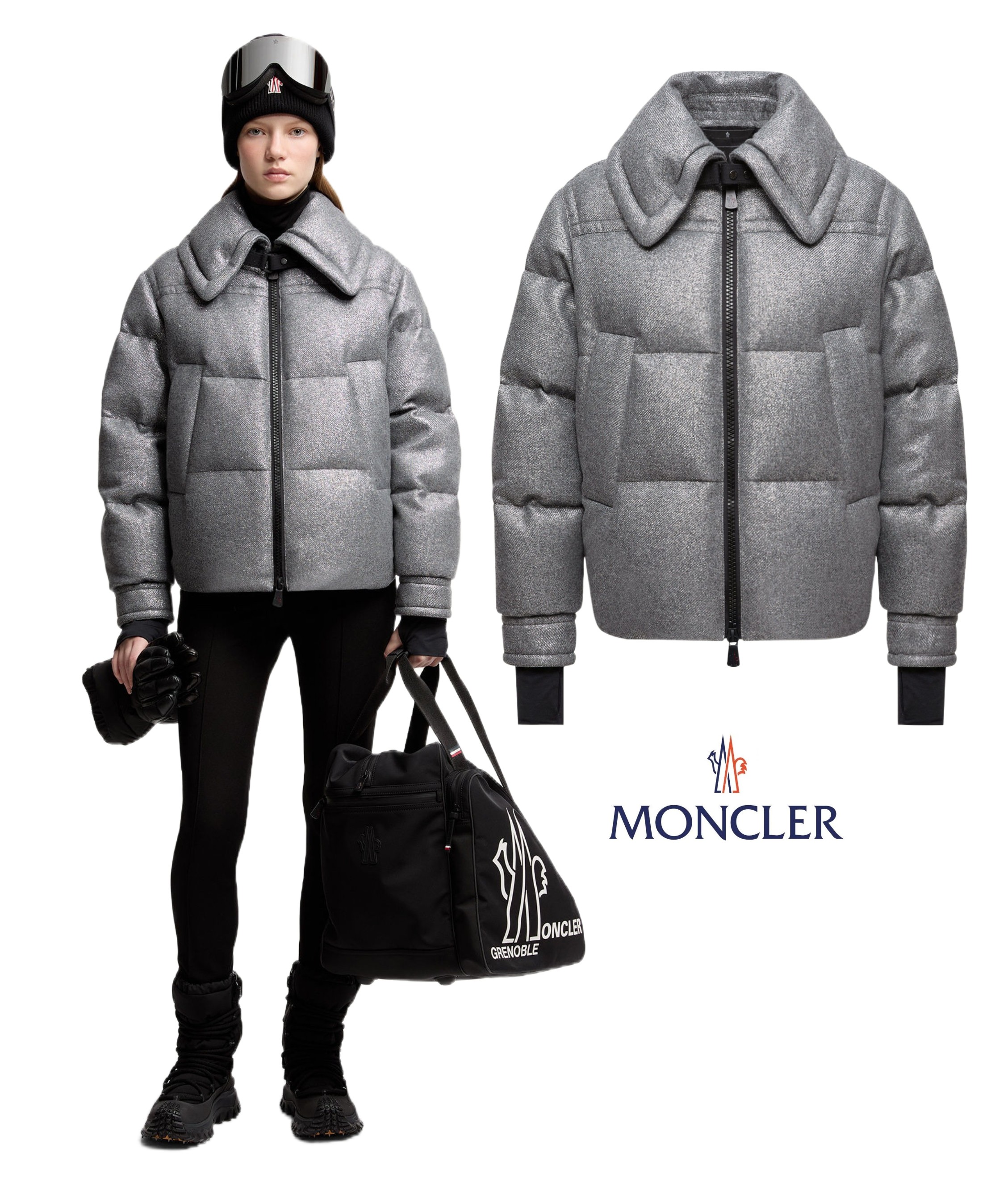 レディース ダウンジャケット MONCLER モンクレール グルノーブル Sandane Metallic Wool Blend Short Down Jacket
