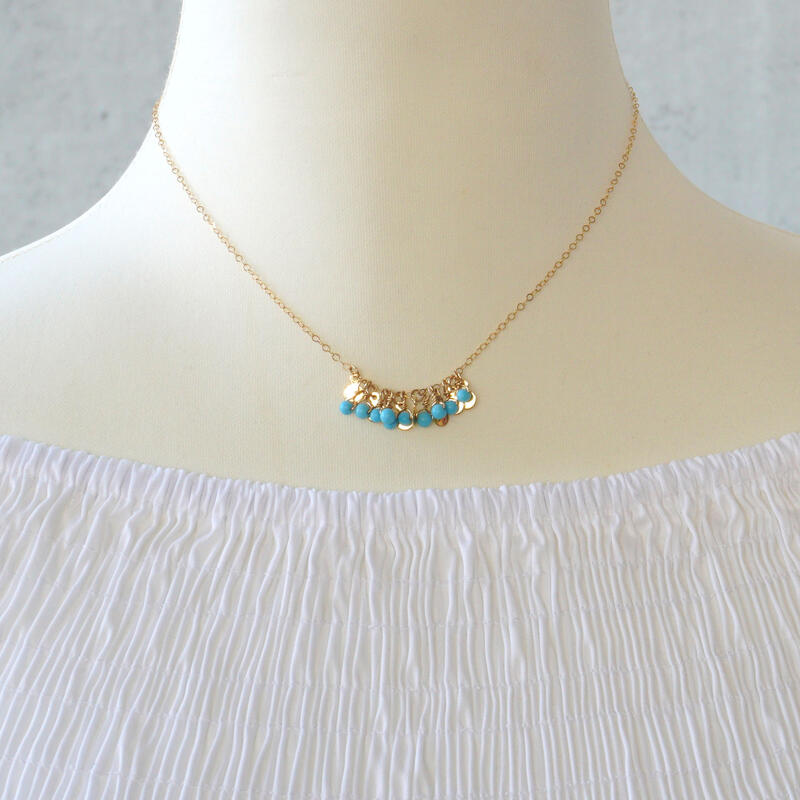7amulet 14KGF ターコイズ キラキラ ネックレス ブルー 12月 誕生石 ゴールドフィルド 金属アレルギー対応 LUVRI ラブリ｜ラブリ