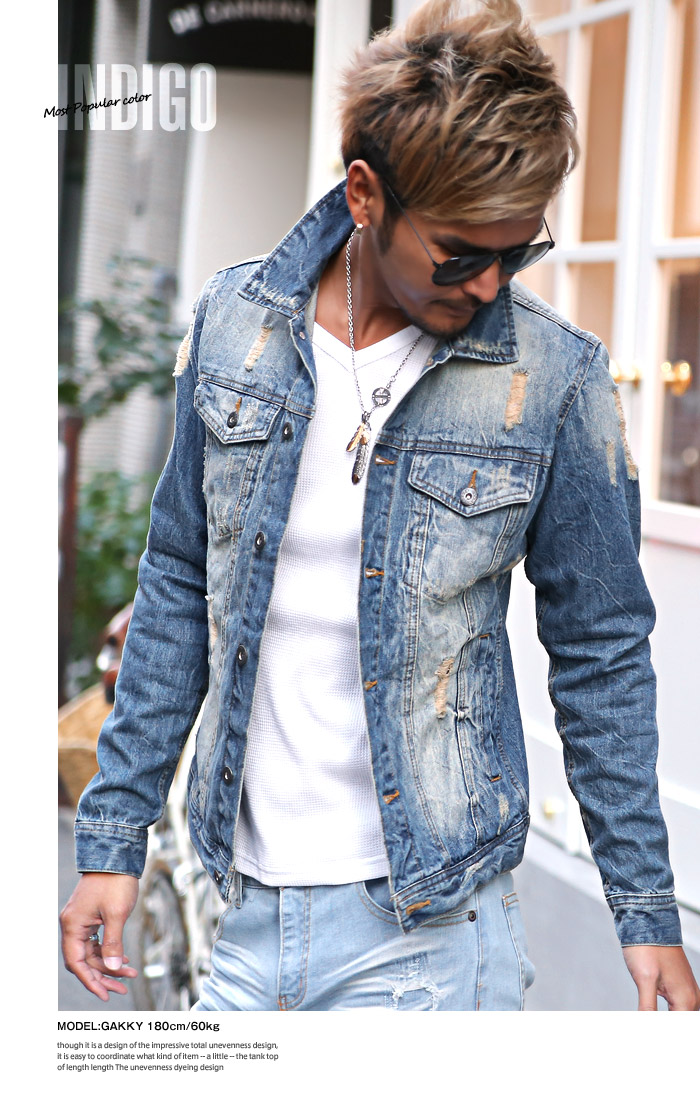 LUX STYLE: BITTER denim jacket mens G Jean jacket denim damage denim her wash processing 