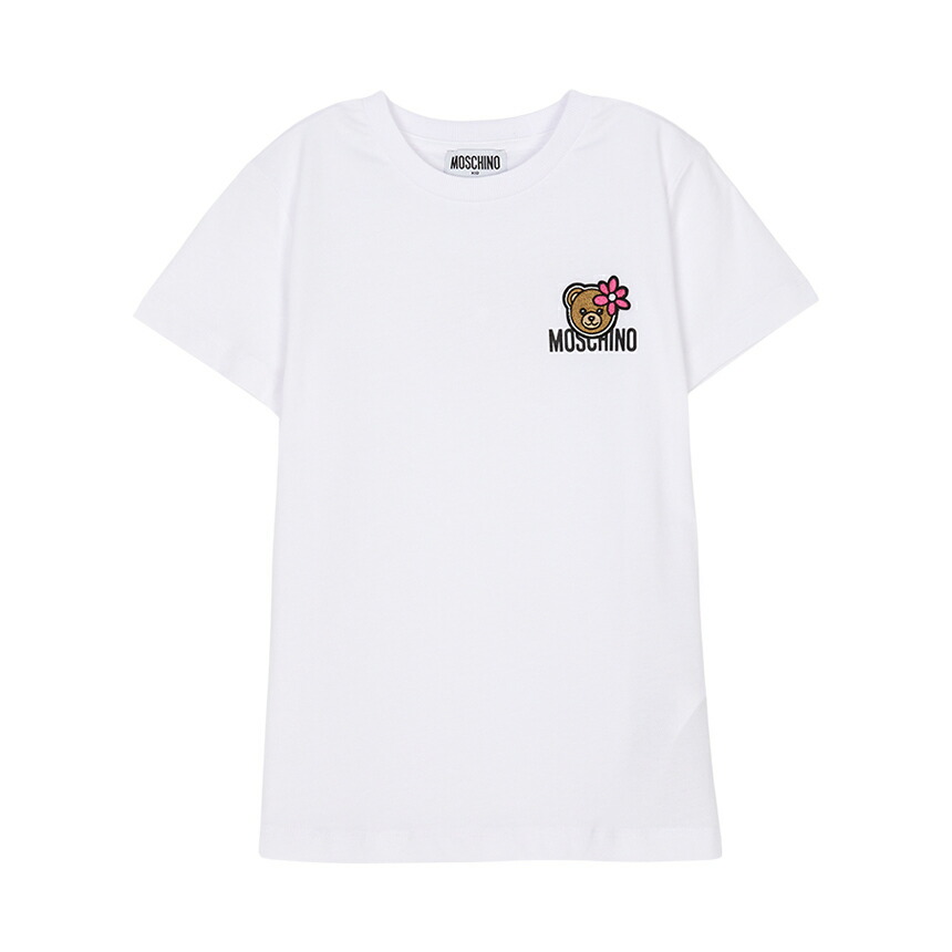 【3%オフクーポン散り散り中】 MOSCHINO KIDS モスキーノキッズ もの言う花 半袖ティーシャツ HAM03P LAA02 10101