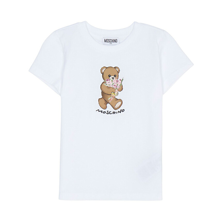 【3%オフクーポン散り散り中】 MOSCHINO KIDS モスキーノキッズ もの言う花 半袖ティーシャツ HGM06K LAA02 10101