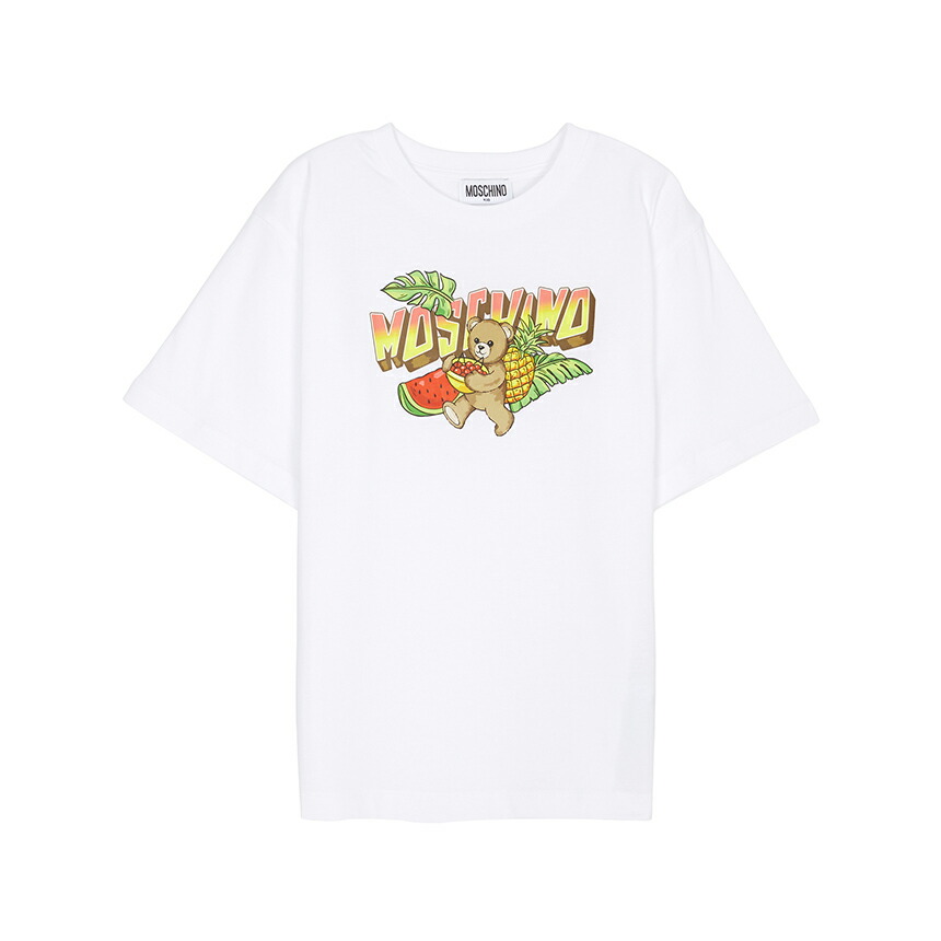 【3%オフクーポン離れ離れ中】 MOSCHINO KIDS モスキーノキッズ もの言う花 半袖プルオーバー HJM060 LAA23 10101