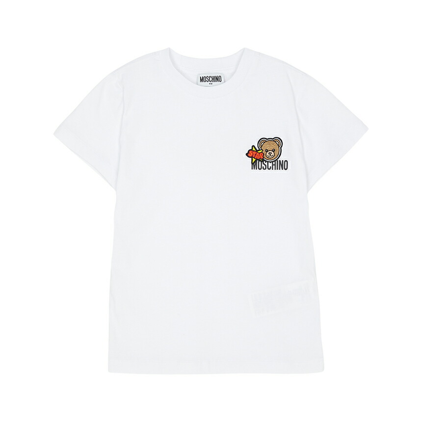 【3%オフクーポン離れ離れ中】 MOSCHINO KIDS モスキーノキッズ もの言う花 半袖プルオーバー HTM058 LAA24 10101