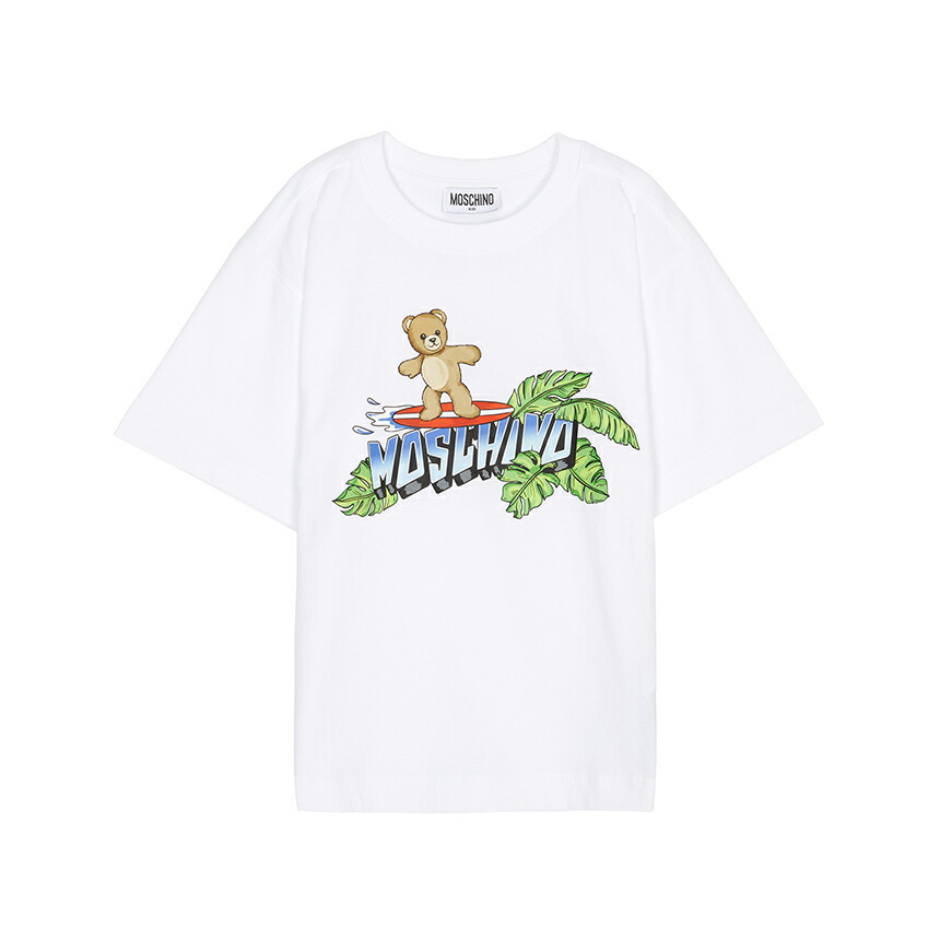 【3%オフクーポン別れ別れ中】 MOSCHINO KIDS モスキーノキッズ もの言う花 半袖ティーシャツ HUM05K LAA23 10101