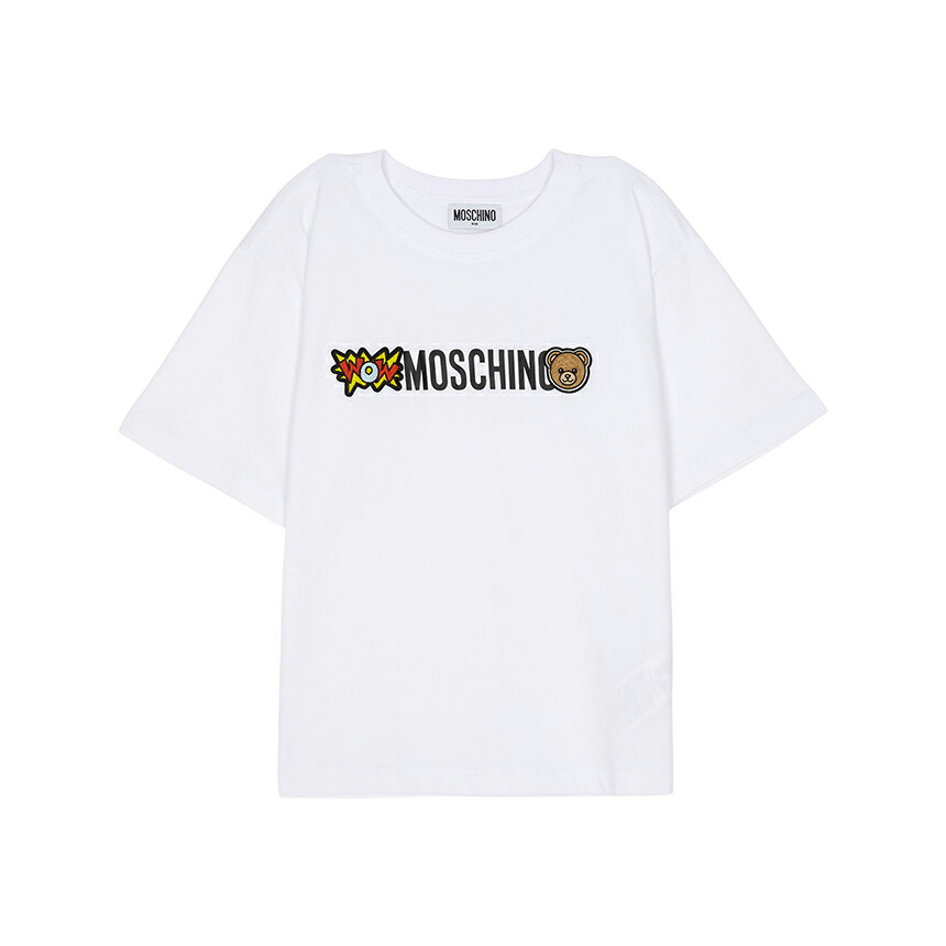 【3%オフクーポン離れ離れ中】 MOSCHINO KIDS モスキーノキッズ もの言う花 半袖プルオーバー HUM05Q LAA24 10101