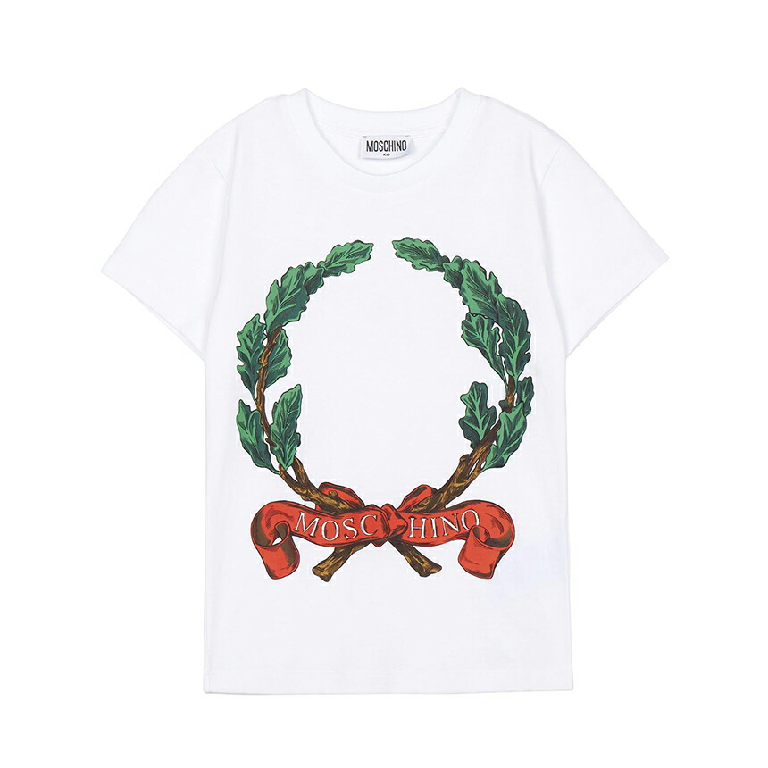 【3%オフクーポン離れ離れ中】 MOSCHINO KIDS モスキーノキッズ もの言う花 半袖プルオーバー HMM058 LAA02 10101