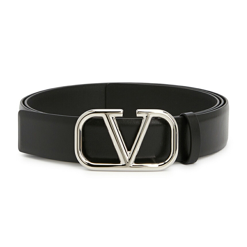 Valentino ベルト 黒 金色バックル Vロゴ シグネチャー カーフスキン ベルト 30mm for メンズ