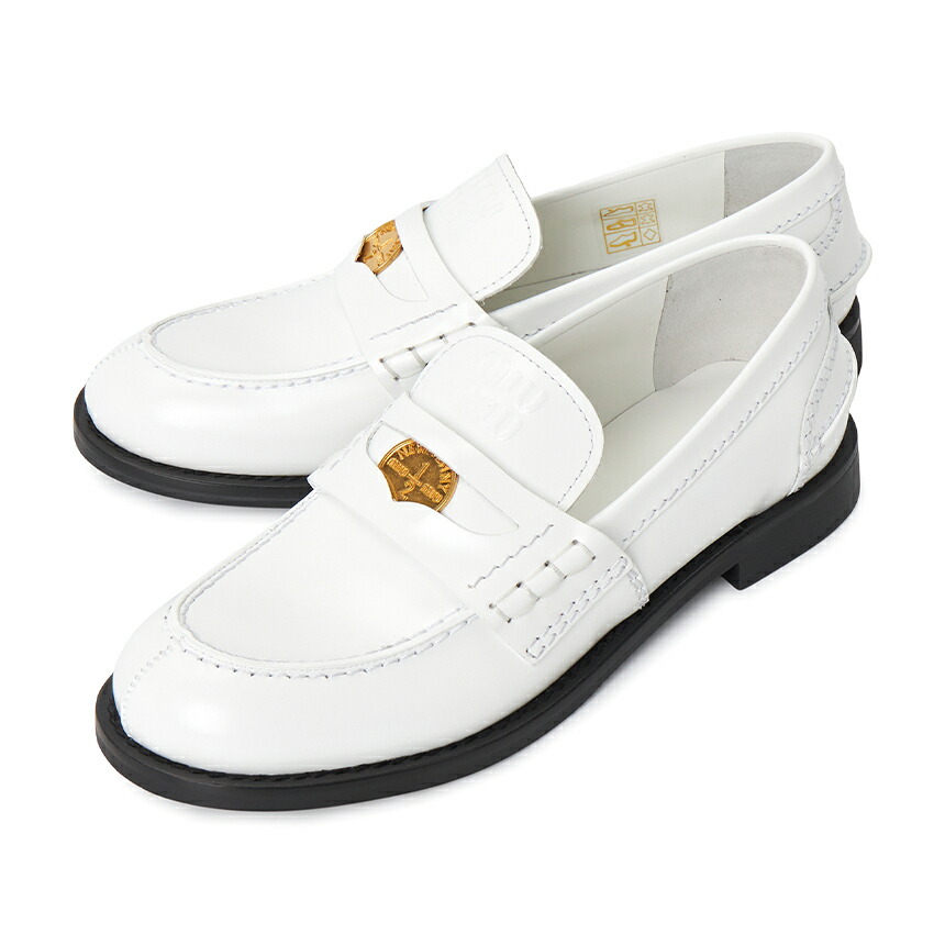 MIUMIU 希少 ストーン ローファー ホワイト ロゴ 37 1/2 MIUMIU 希少 ストーン ローファー ホワイト ロゴ 37 1/2