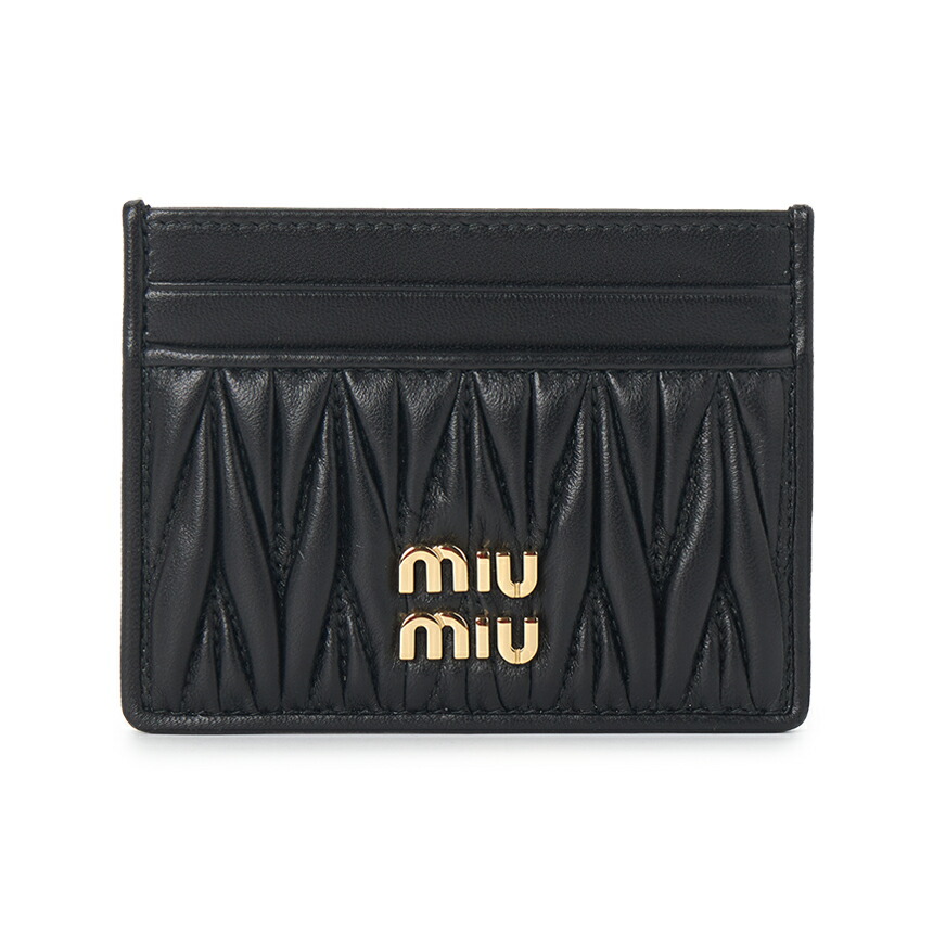 ミュウミュウ レディース カードケース 5MC076 AFPP F0002 Black Matelassé Nappa Leather Card Holder | Miu Miu