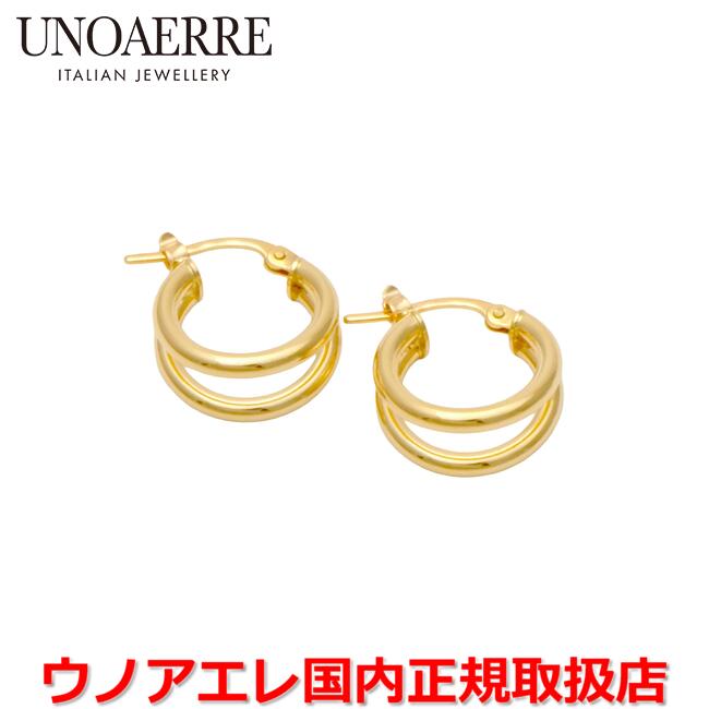 【お買い物マラソン期間中店内ポイント最大20倍】ウノアエレ UNOAERRE K18イエローゴールド デザインフープピアス イタリー製 31355 【国内正規品】