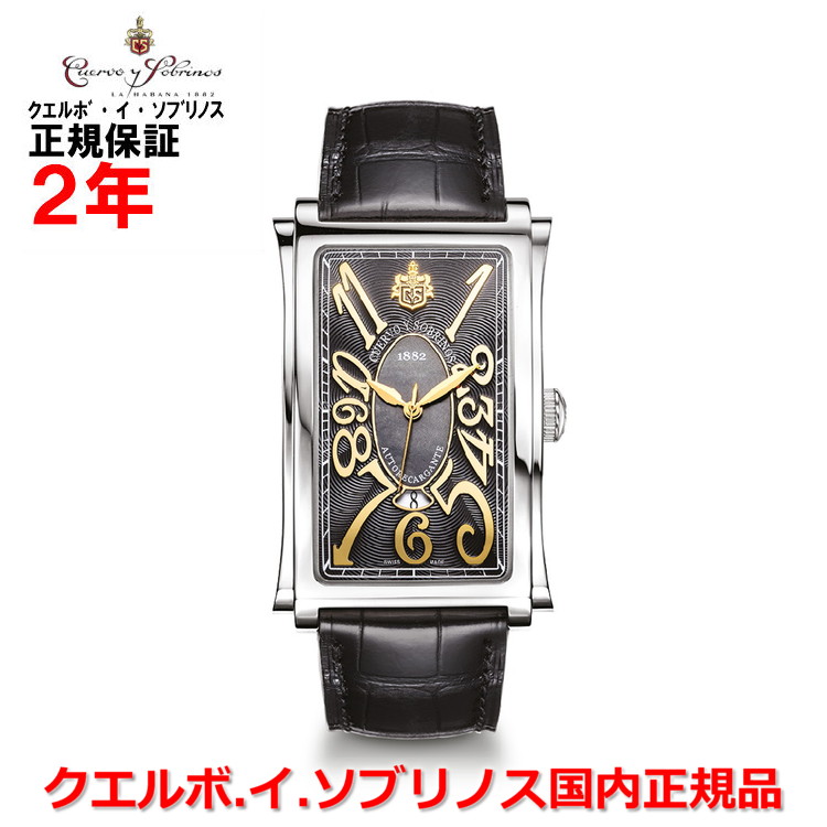 【国内正規品】 Cuervo y Sobrinos クエルボ・イ・ソブリノス 腕時計 ウォッチ メンズ PROMINENTE SOLO TIEMPO プロミネンテ ソロテンポ デイト 革ベルト レザー 黒文字盤 ブラック 1012-1NM