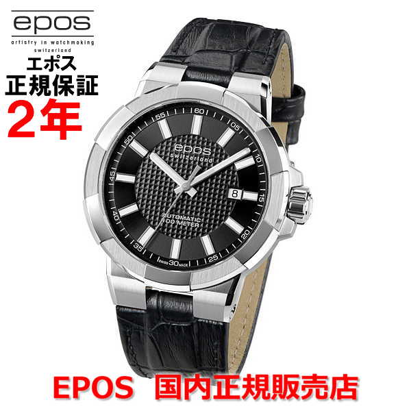 【お買い物マラソン期間中店内最大P20倍】国内正規品 EPOS エポス メンズ 腕時計 自動巻 スポーティブ Sportive ブラック文字盤 黒 革ベルト レザー 3443BK |Jewelry&Watch LuxeK