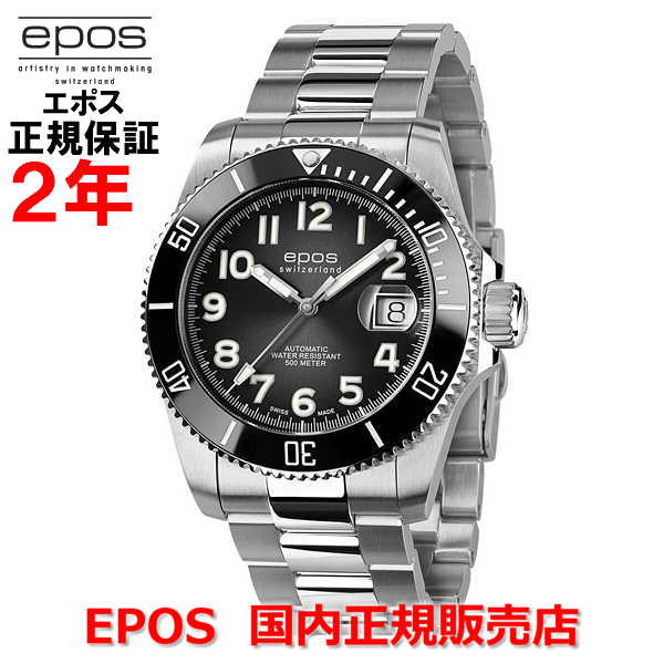 【10%OFFクーポン配布中】国内正規品 EPOS エポス メンズ 腕時計 自動巻き Sportive Diver スポーティブ ダイバー ブラック文字盤 黒 チタンブレスレット 3504TIBKM |Jewelry&Watch LuxeK