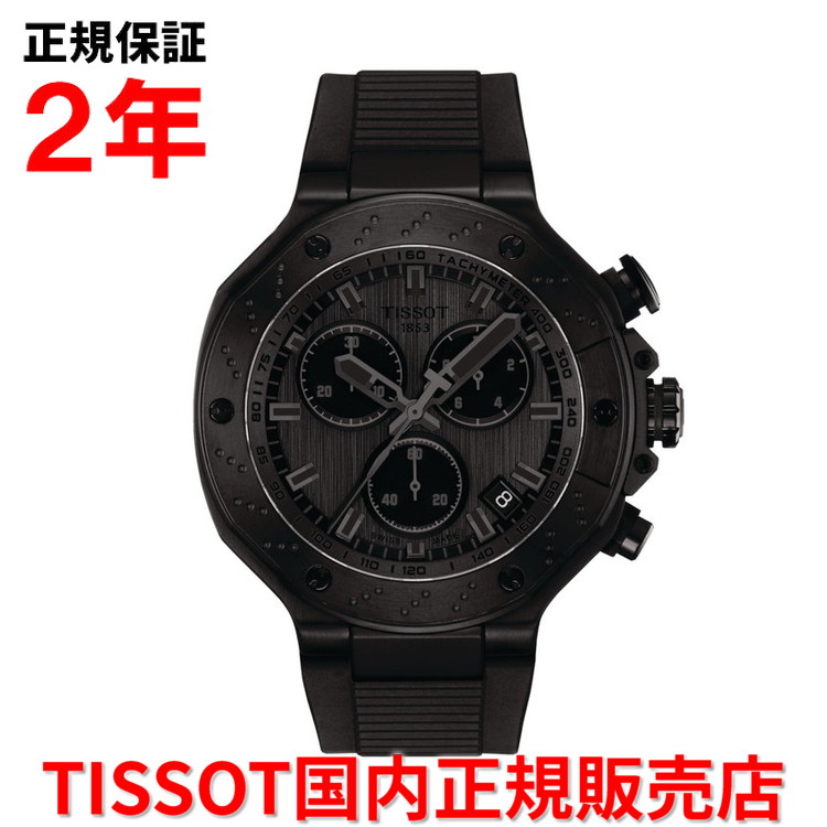 【10%OFFクーポン配布中】【国内正規品】 TISSOT ティソ チソット T-レース クオーツ クロノグラフ 45mm メンズ 腕時計 ウォッチ ラバーベルト ダークグレー文字盤 ブラック 黒 T141.417.37.061.00