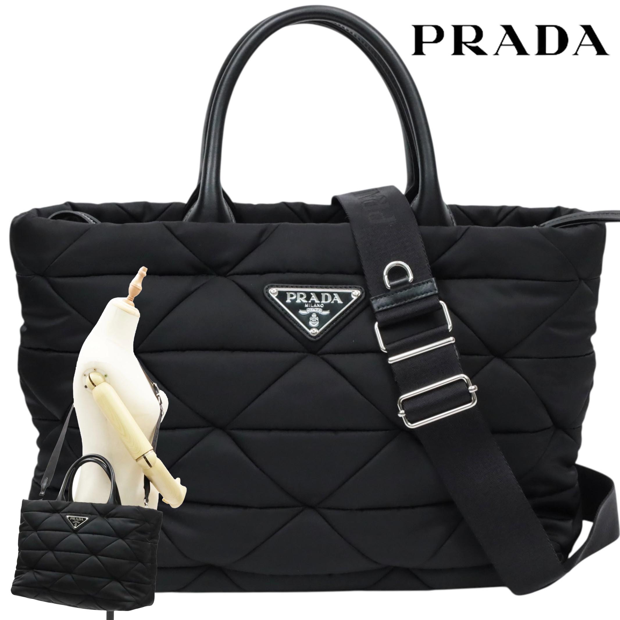 【返品OK】【新品同様】PRADA プラダ『Re Nylon ミディアム パデッド トートバッグ』1BG435 レディース 2WAYバッグ ショルダーバッグ ブラック 黒 リナイロン Re-Nylon【中古Sランク】 122,500円