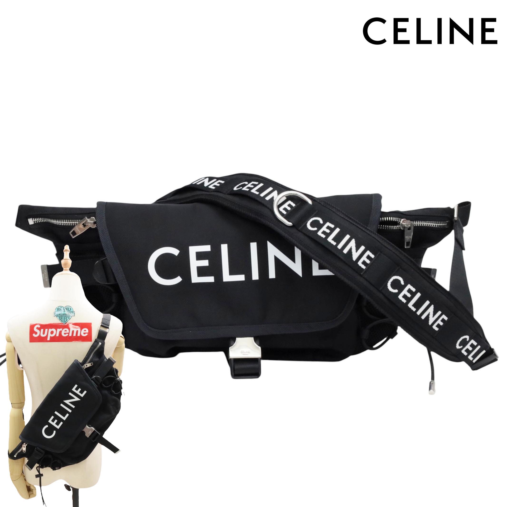 【返品OK】【新品同様】CELINE セリーヌ トレッキング ナイロン ボディバッグ ブラックショルダーバッグ メンズ【中古Aランク】