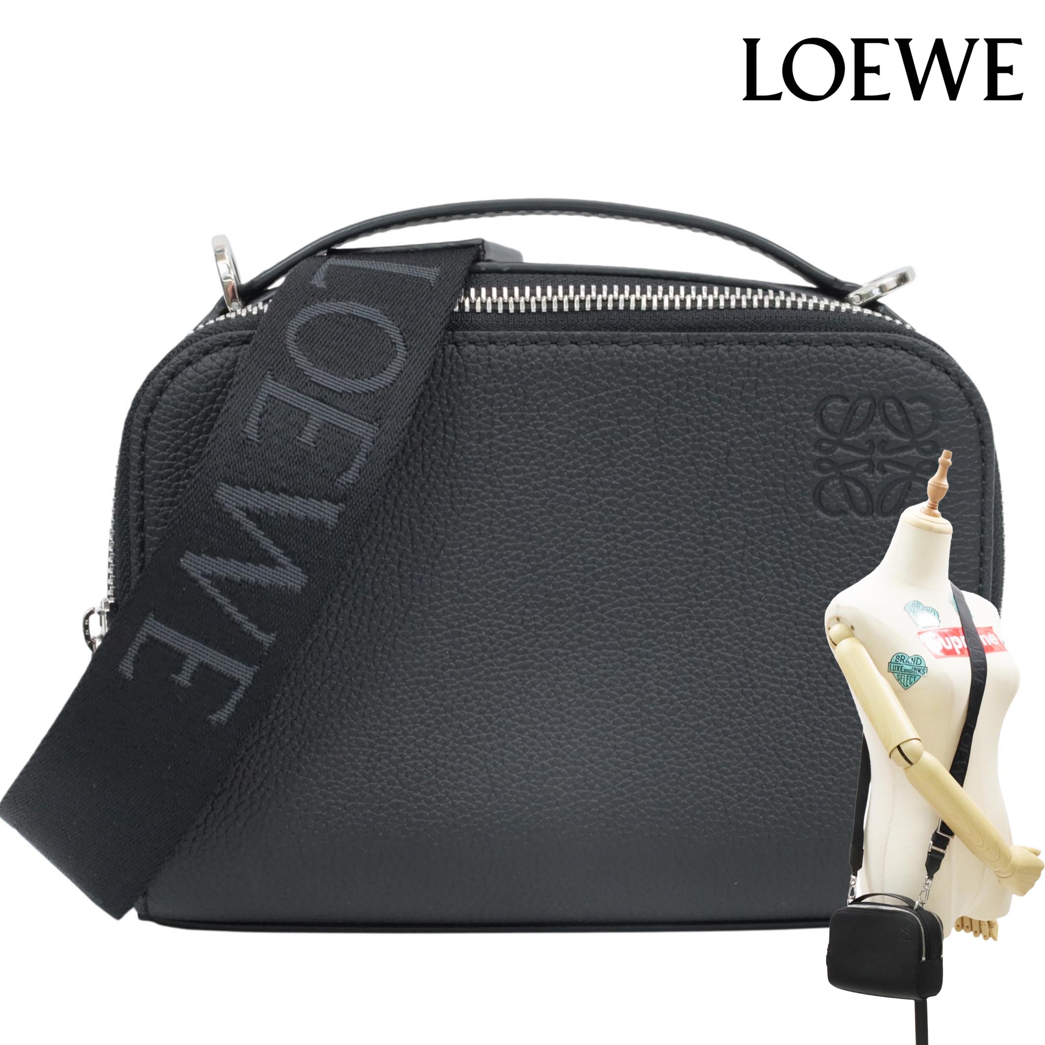 【返品OK】【新品同様】LOEWE ロエベ カメラ クロスボディバッグ ミニ レザー グレインカーフ 2WAYハンドバッグ ブラック【中古Sランク】