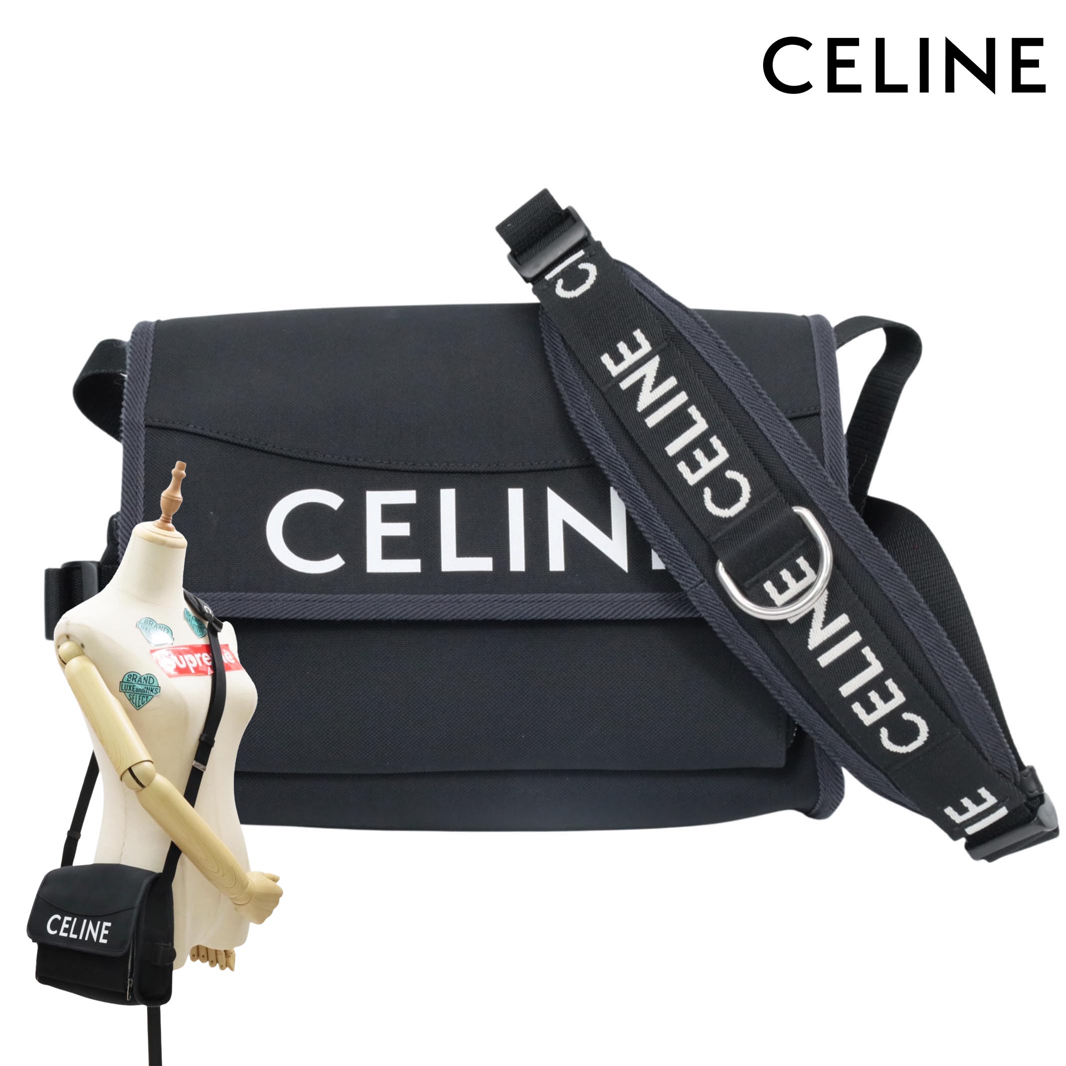【返品聞き入れる】CELINE セリーヌ クロスボディバッグ スモール伝達人 メンズ ナイロン トレッキング 伝達人 ロゴタイプ ショルダーバッグ