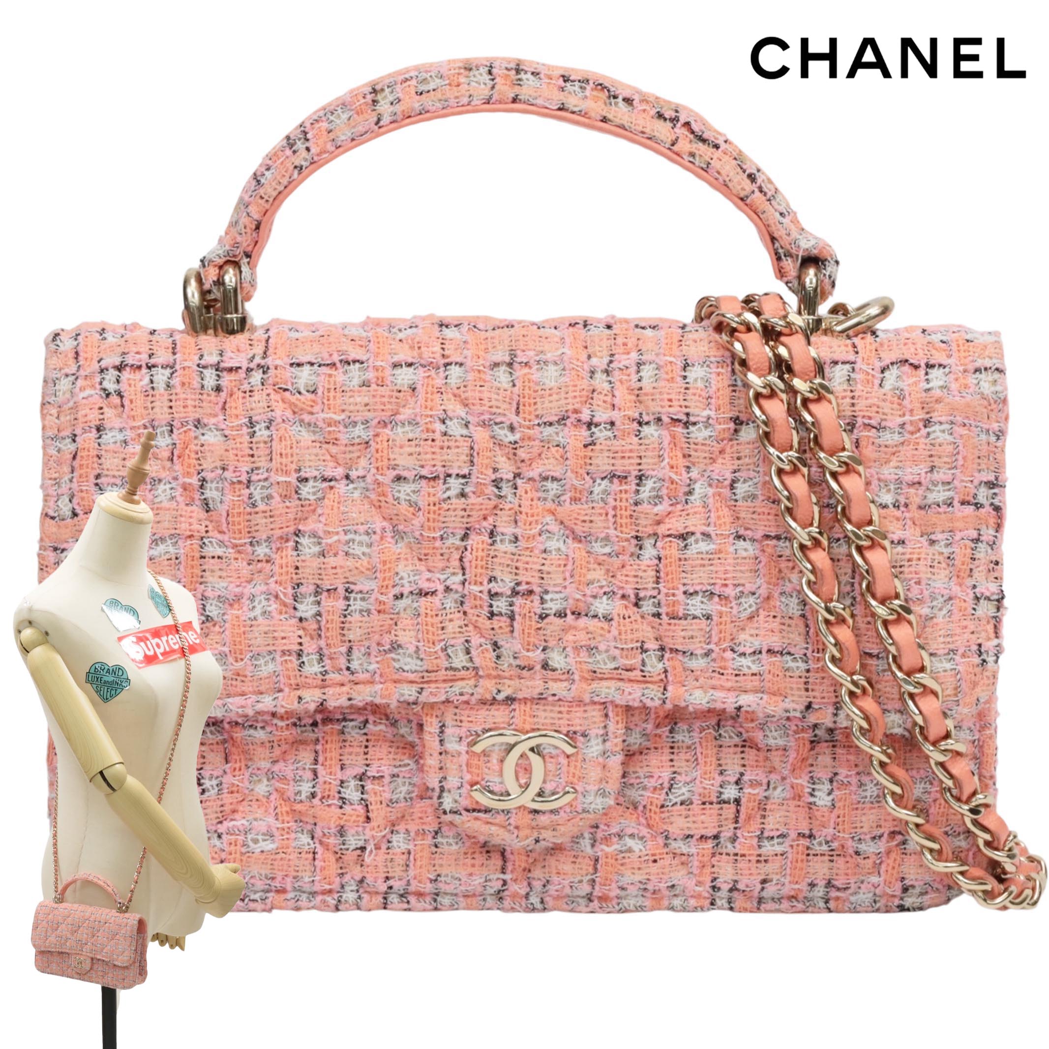 【返品OK】【中古Aランク】美品 CHANEL シャネル AS2431 ツイード ランダム番 ショルダーバッグ チェーンウォレット 財布 ピンク トップハンドル 239,900円