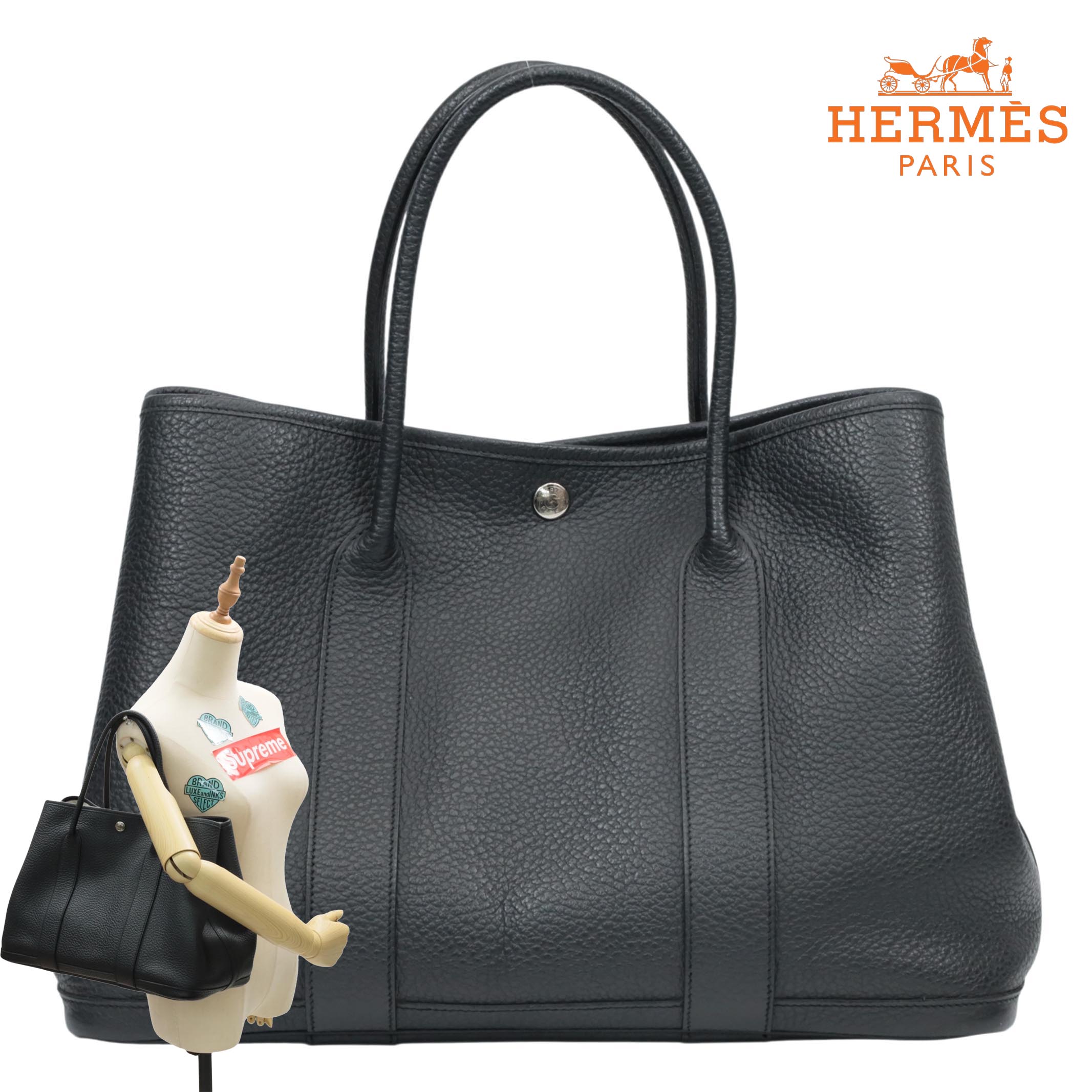 【返品OK】HERMES エルメス ガーデンパーティ36 PM 2ネゴンダブラック シルバー金具 トートバッグ メンズ レディース レザー【中古ABランク】