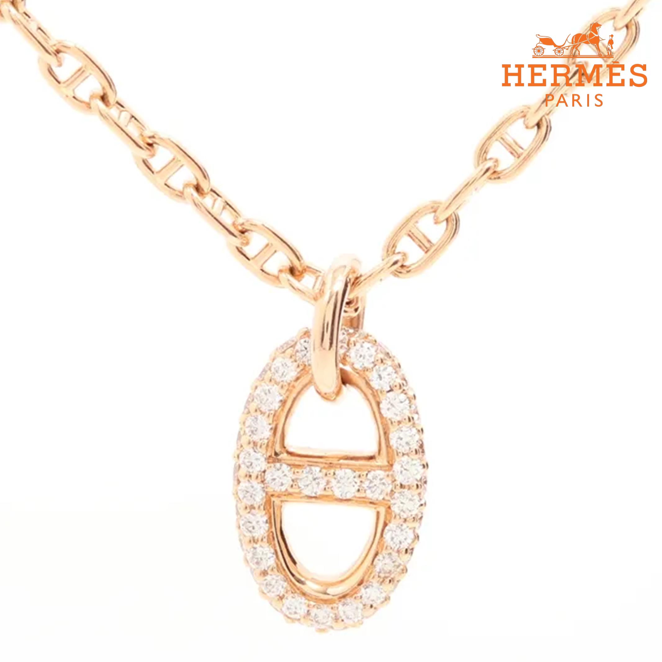 【返品OK】【中古Aランク】HERMES エルメス シェーヌダンクル ファランドール ダイヤ ネックレス 750(PG) K18 ピンクゴールド メンズ レディース