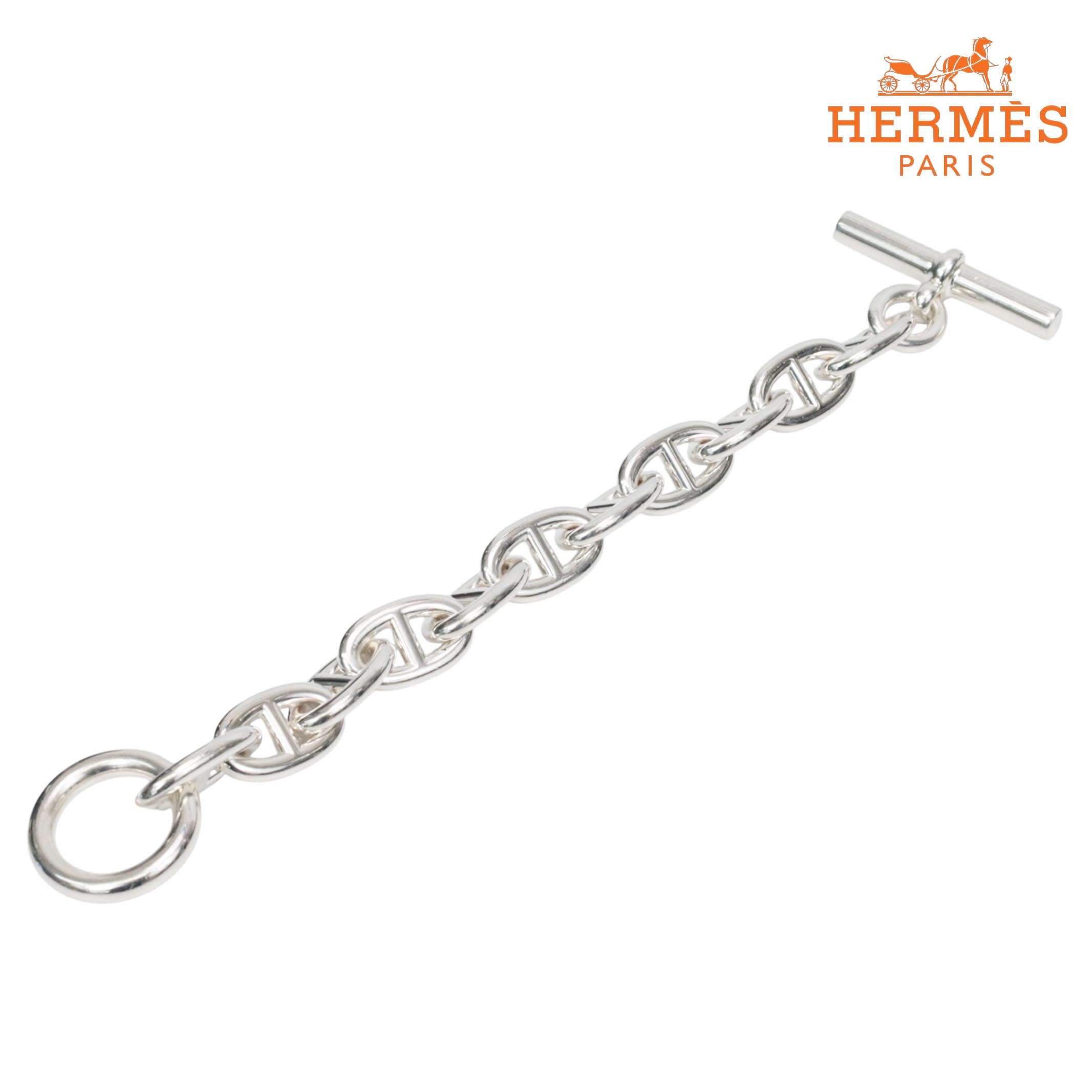 【返品聞き入れる】HERMES エルメス シェーヌダンクルTGM 腕輪 11一こま 925 腕あたり近所16.5珊 メンズ レディース【中古A位置づける】