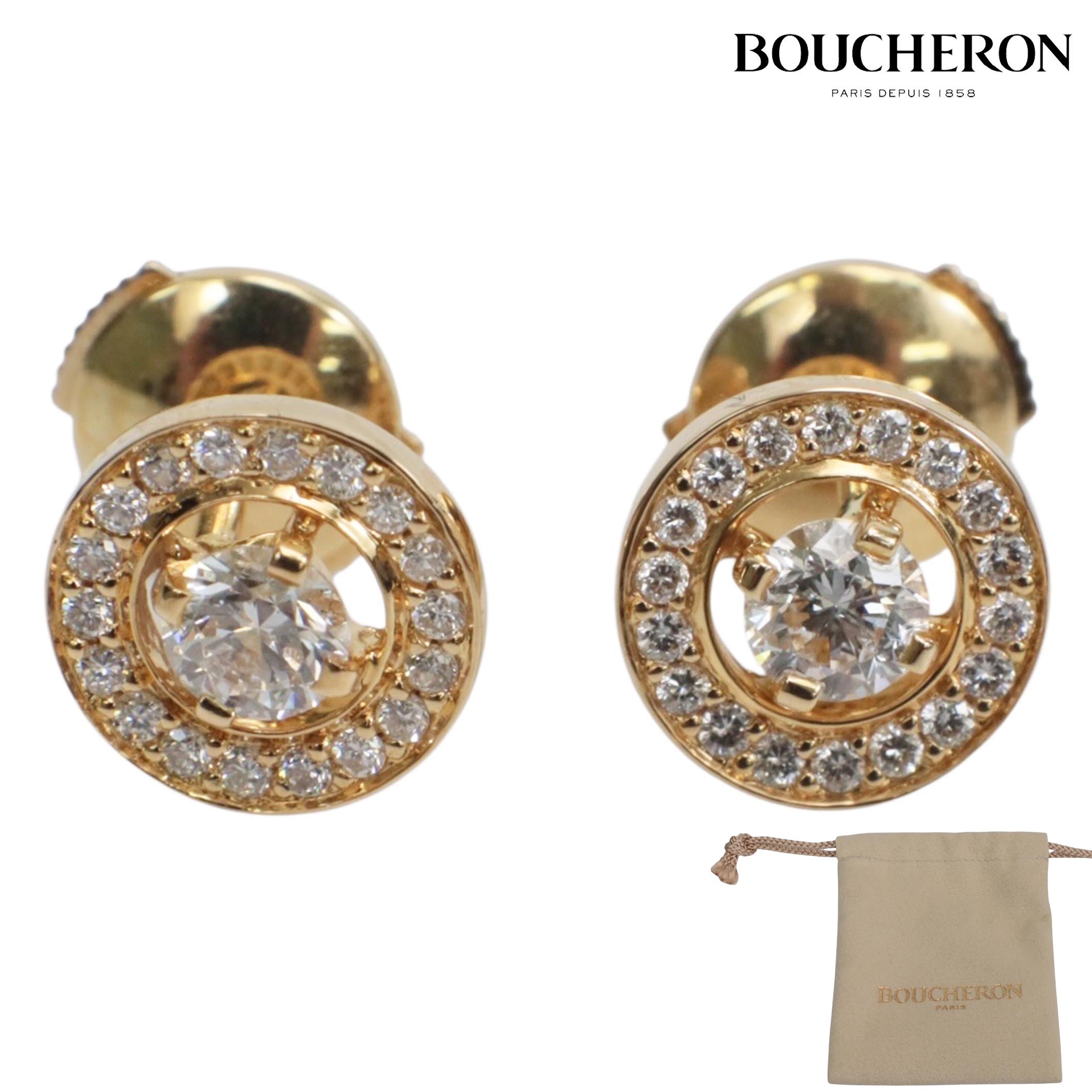 【返品OK】ブシュロン BOUCHERON ピアス アバ ゴールド ダイヤ K18 Au750【中古Aランク】