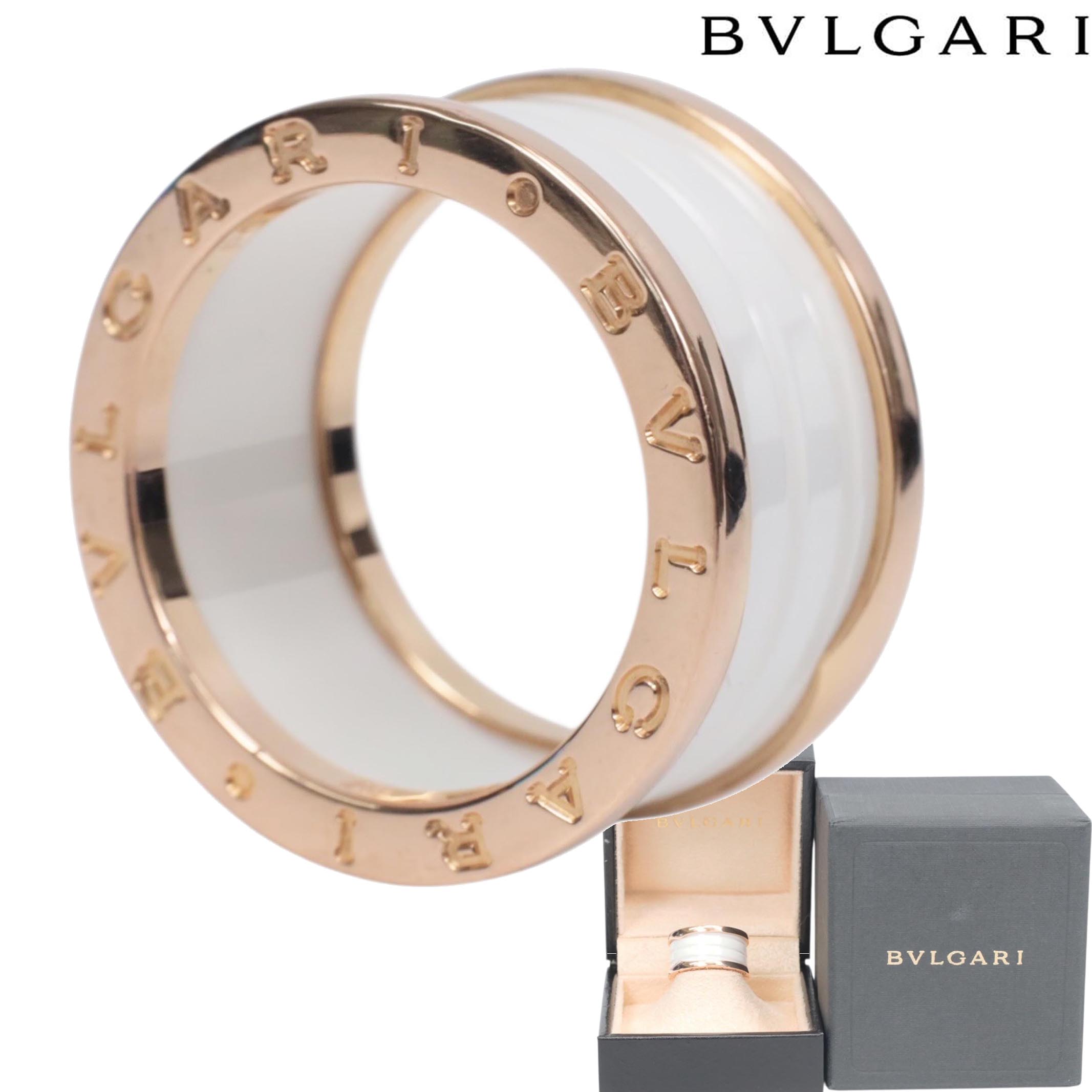 【返品OK】♯56 16号 BVLGARI ブルガリ ビーゼロワン リング 750ピンクゴールド PG 白 白セラ セラミック メンズ レディース【中古Aランク】