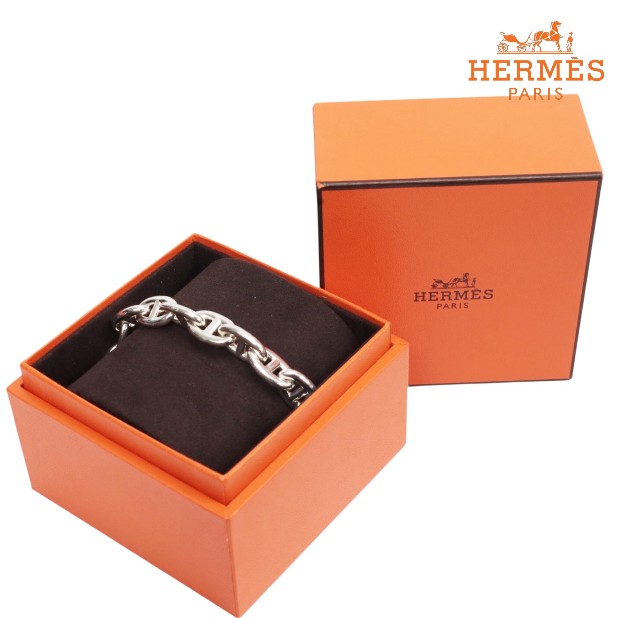 新品負けず劣らず【中古A序列付ける】MM 14一こまHERMES エルメス シェーヌダンクルMM 腕輪 14一こま 925