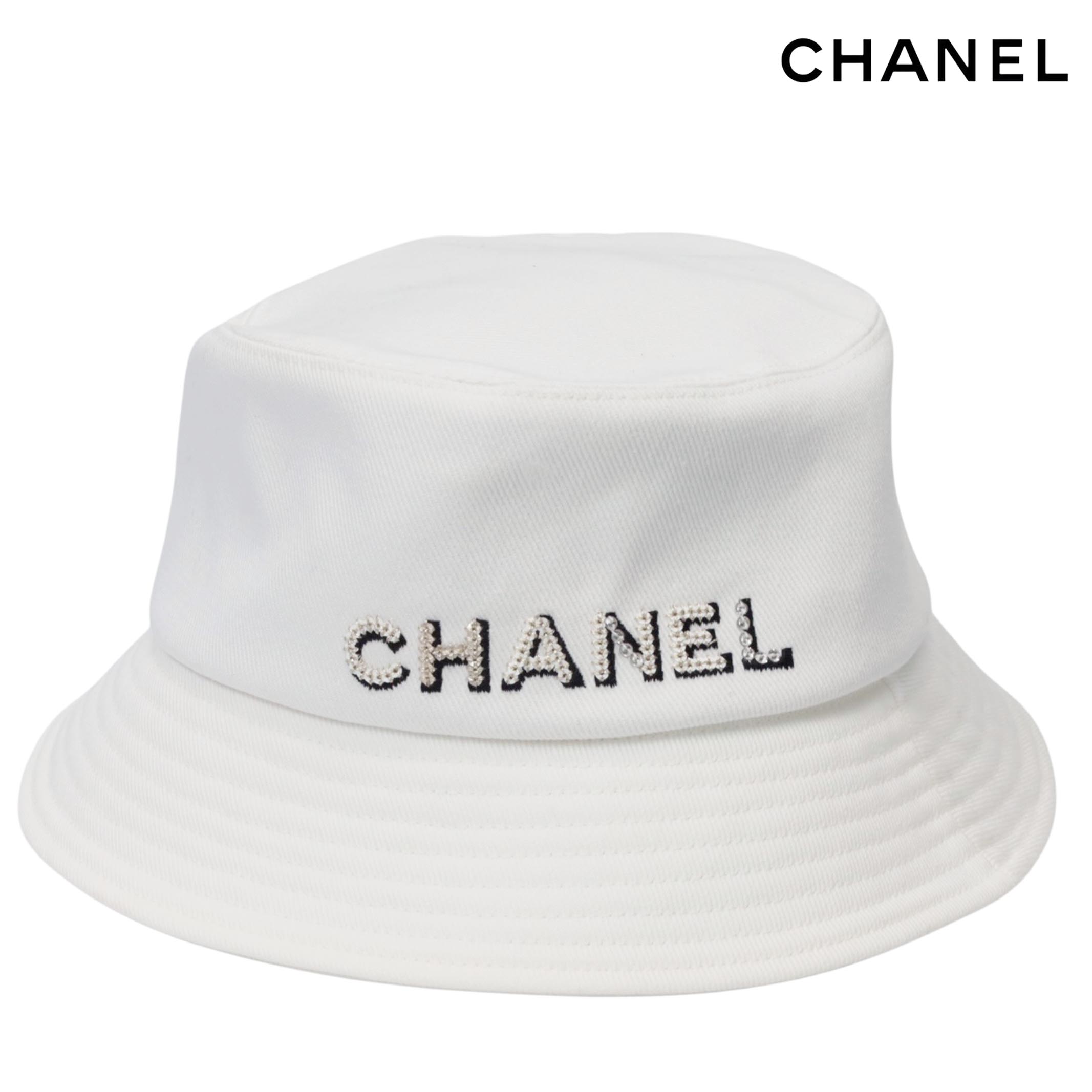 【返品聞き届ける】【中古A序列付ける】【新品負けず劣らず】CHANEL シャネル ロゴタイプ 22P かぶり笠 M 綿織物 白いこと スパンコール