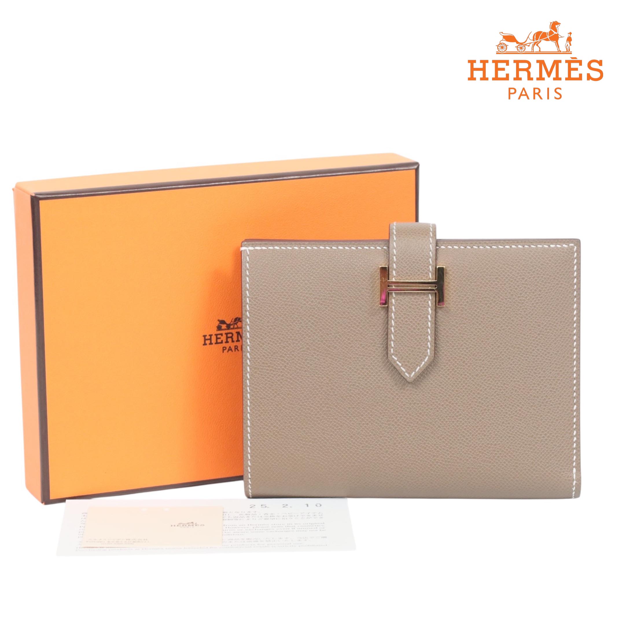 【返品聞き入れる】【新品負けず劣らず】HERMESベアンコンパクト ヴォーマダム コンパクトウォレット エトゥープ ゴールド金具 W:2024年【中古A位置づける】