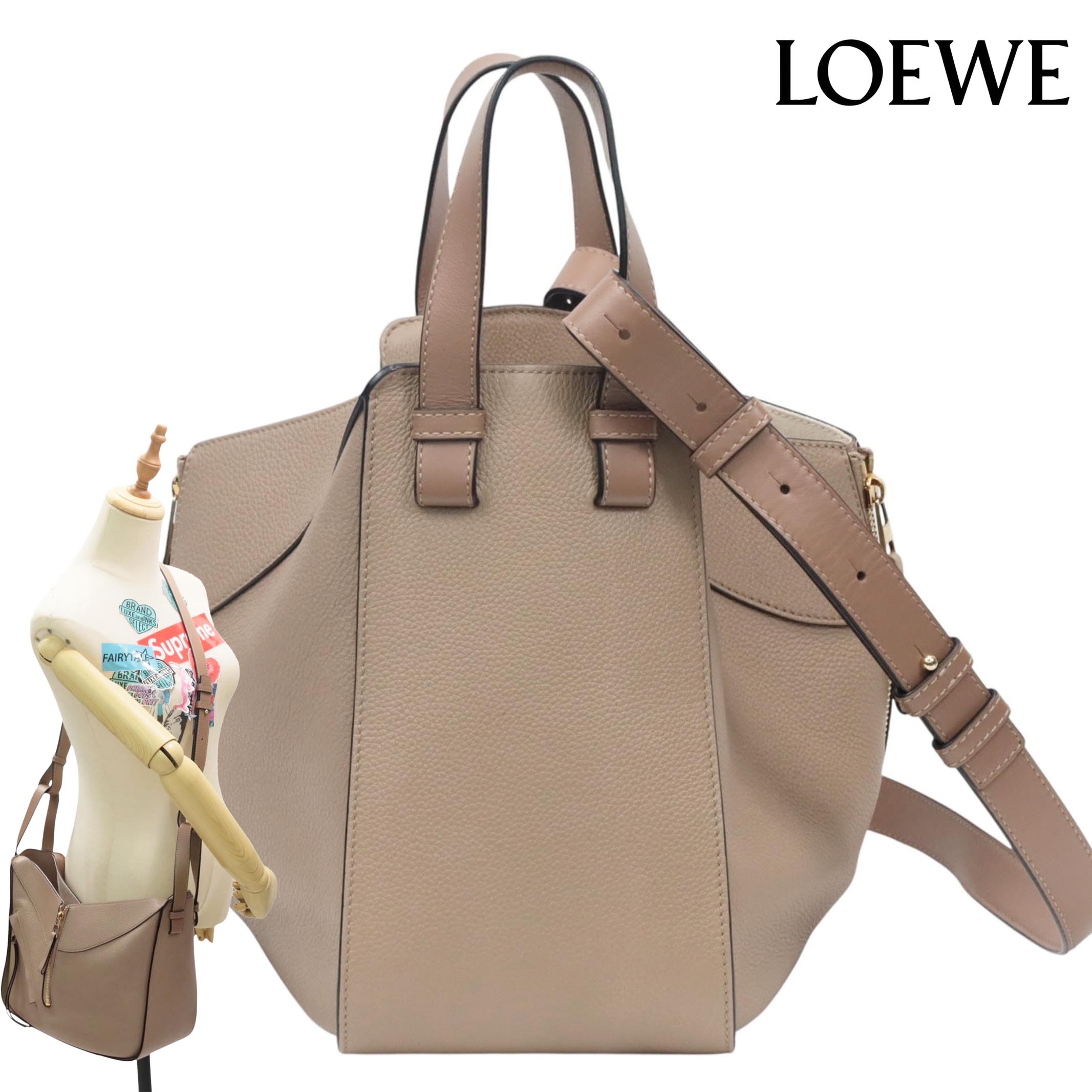 【返品OK】LOEWE ロエベ ハンモックスモール レザー 2WAYショルダーバッグ ブラウン ベージュ【中古Aランク】｜LUXEandINKS