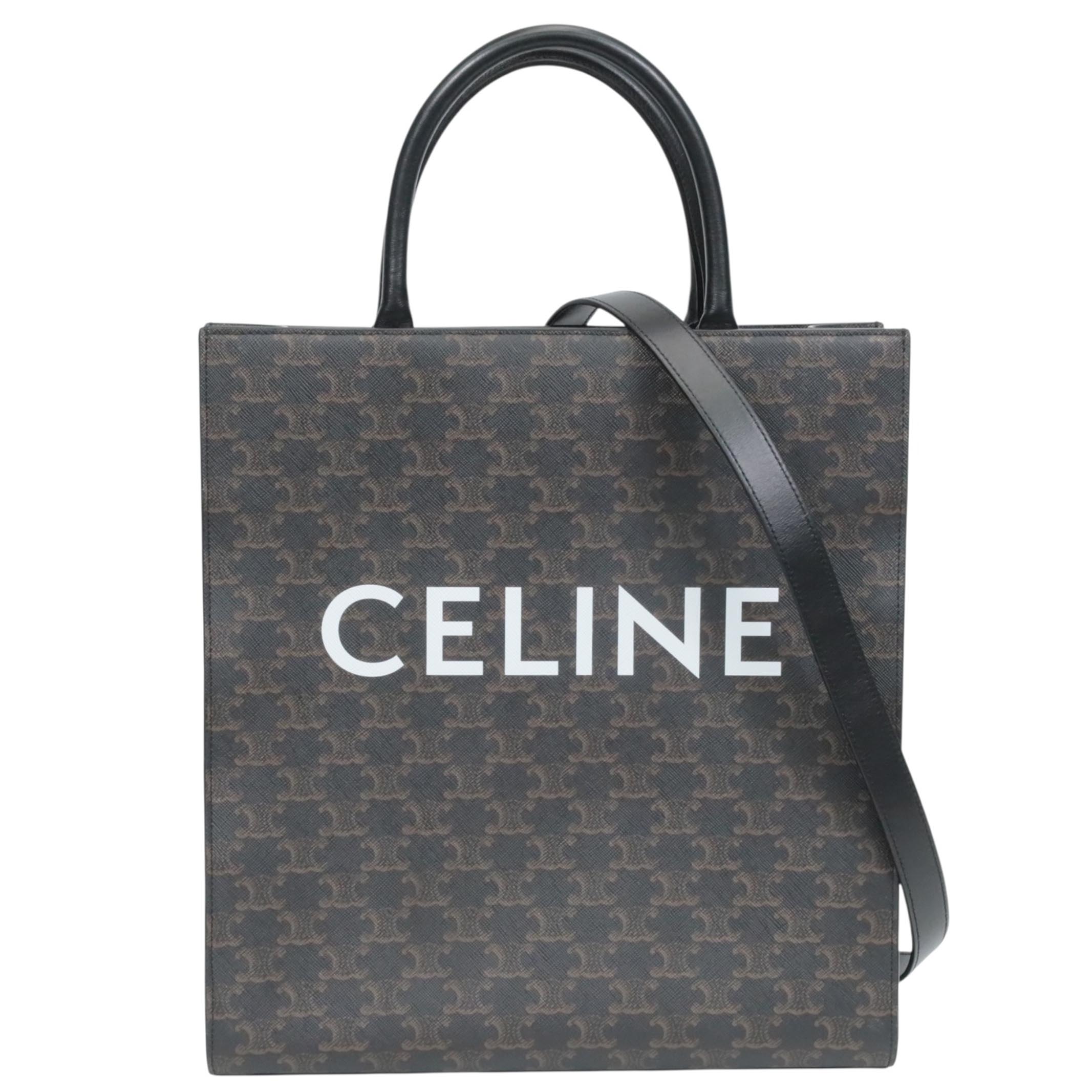 CELINE セリーヌトリオンフ 並み並み バーティカルカバ PVC×なめし革 2WAYハンドバック 黒いこと A4【中古A序列付ける】