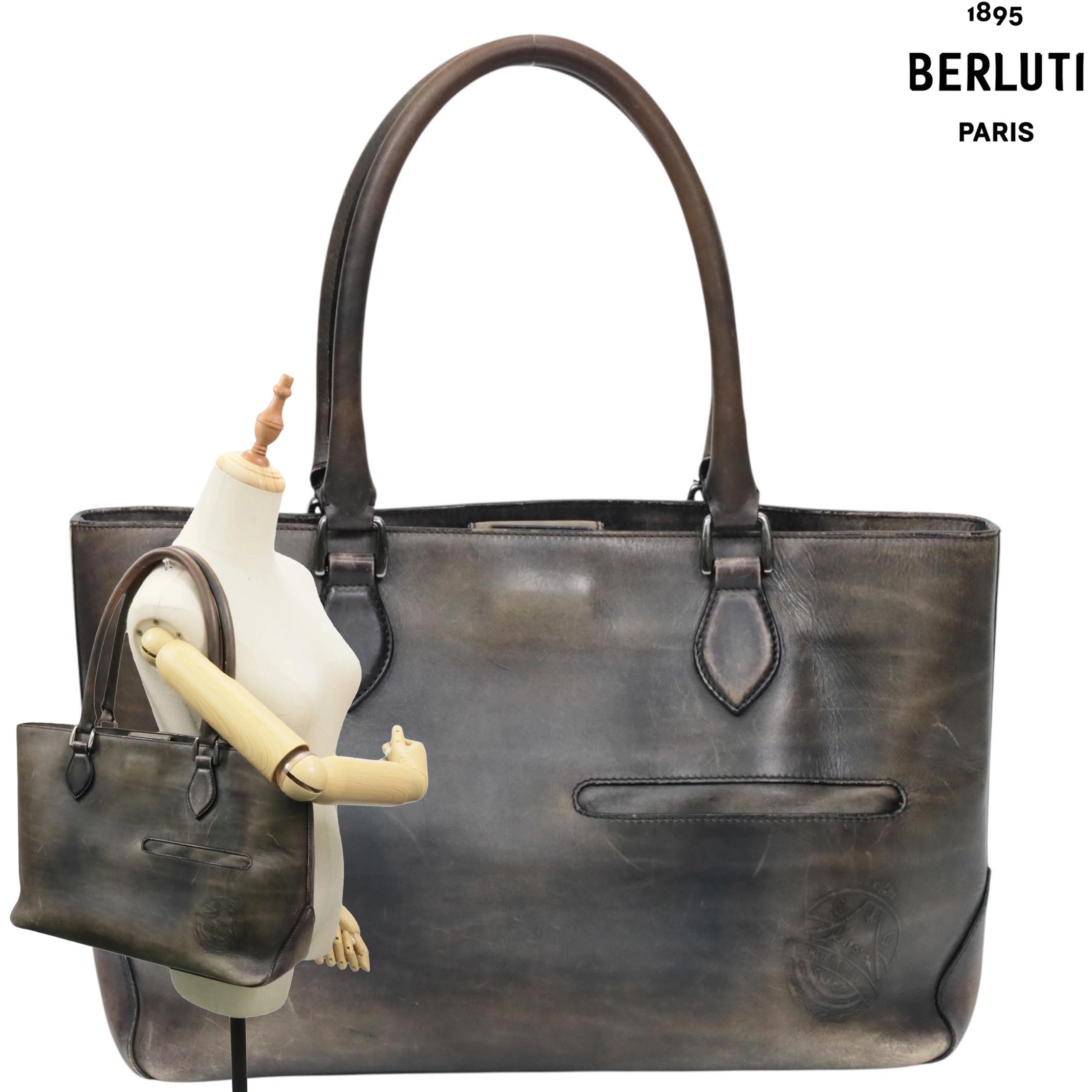 【返品OK】ベルルッティ Berluti カリグラフィ トゥジュール レザー トートバッグ【中古】激安 最安 本物 正規品保証|LUXEandINKS