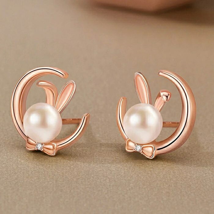 ウサギ耳パールピアス 楽天市場】ピアス レディース 兎 うさぎ 耳折れ 天然淡水パール