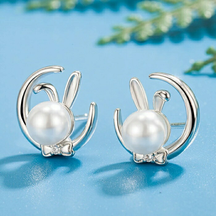 楽天市場】ピアス レディース 兎 うさぎ 耳折れ 天然淡水パール